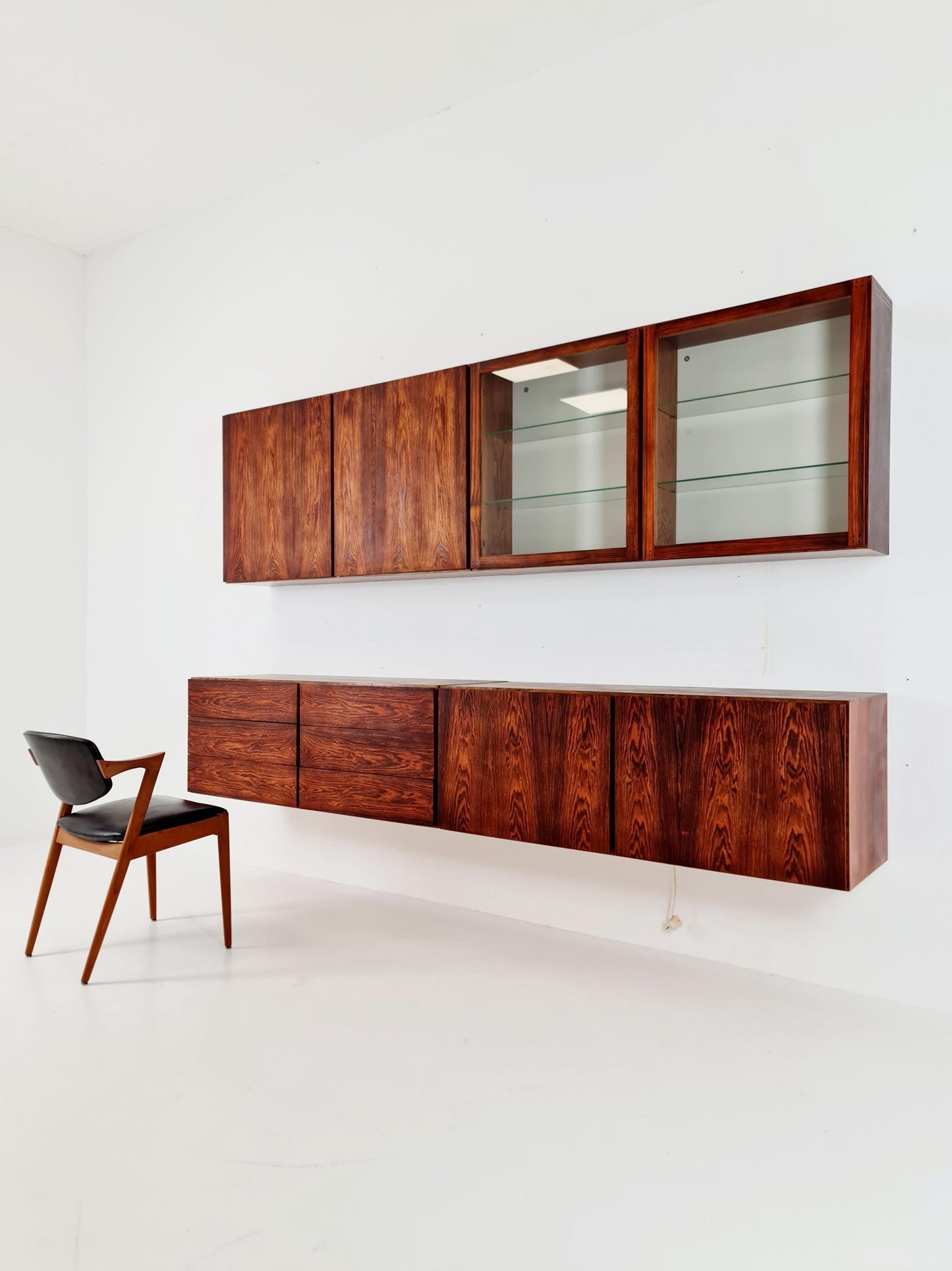 super Rare Mid-Century Modern Rosewood Wall Unit –with Record cabinet Floating Cabinet Set (4 Pieces)1960s