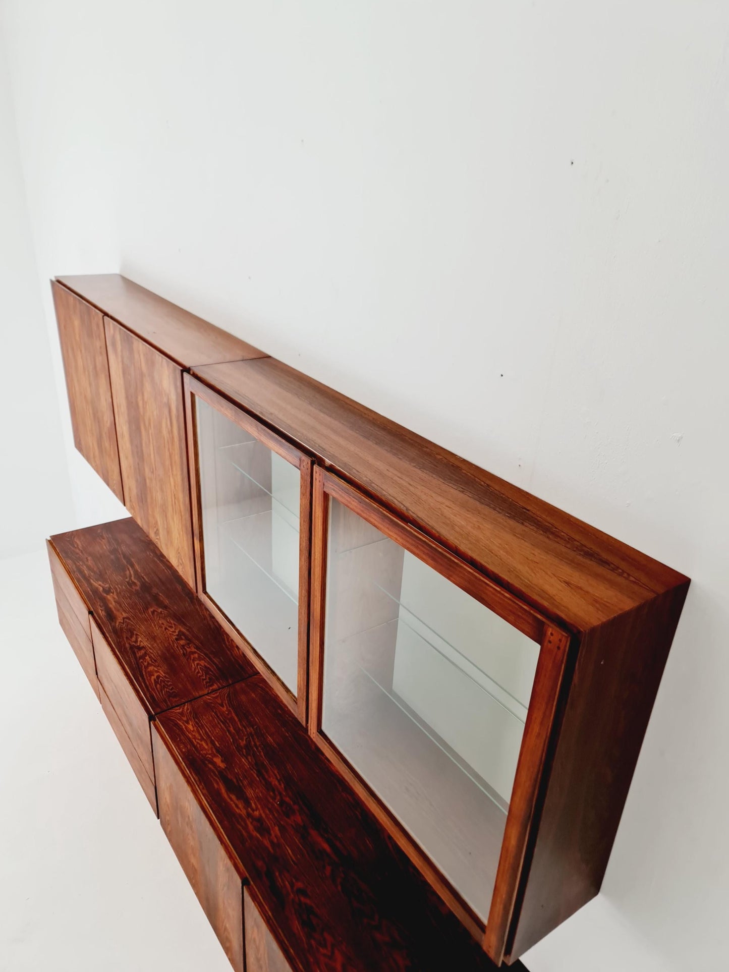 super Rare Mid-Century Modern Rosewood Wall Unit –with Record cabinet Floating Cabinet Set (4 Pieces)1960s