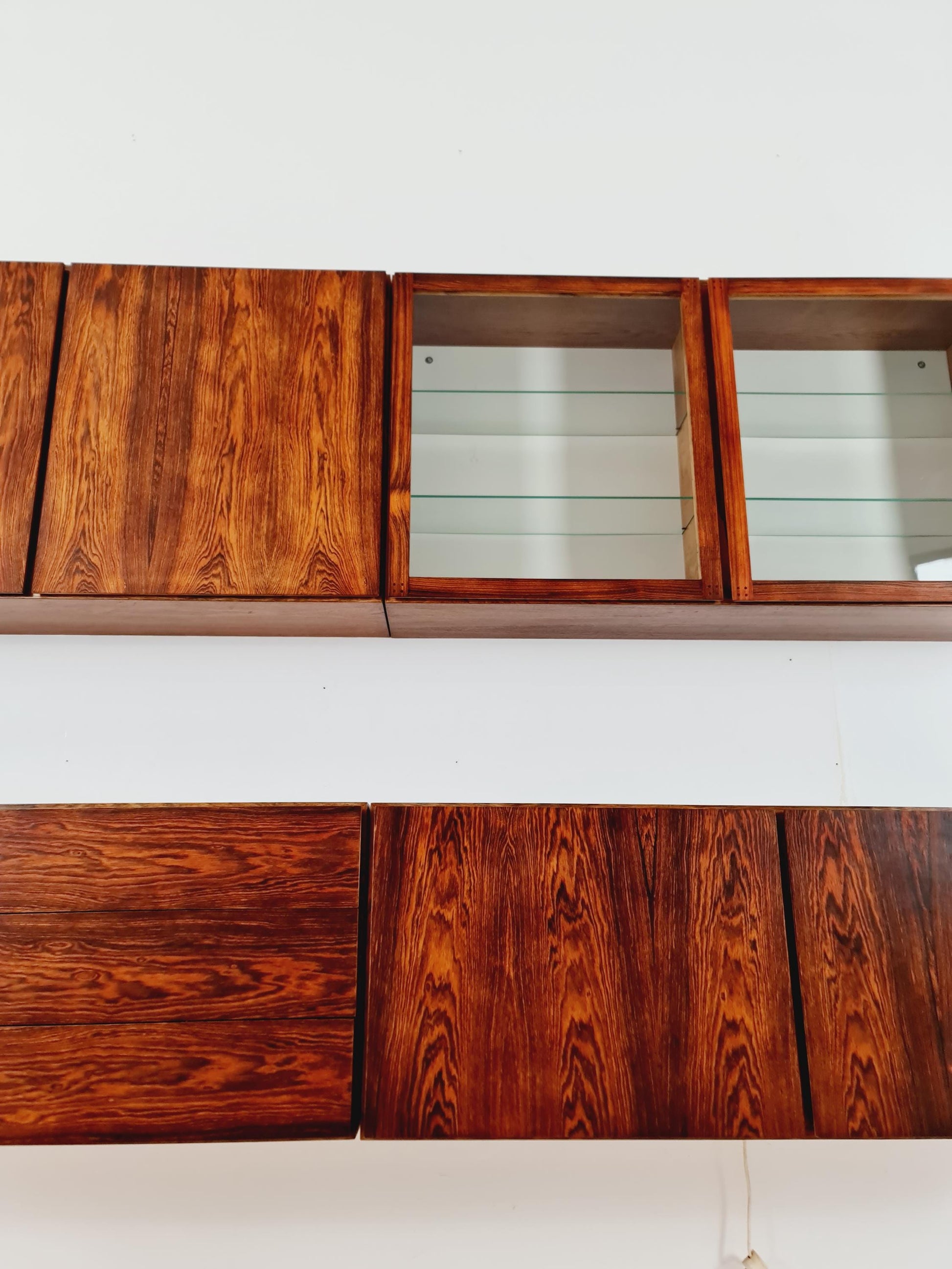 super Rare Mid-Century Modern Rosewood Wall Unit –with Record cabinet Floating Cabinet Set (4 Pieces)1960s