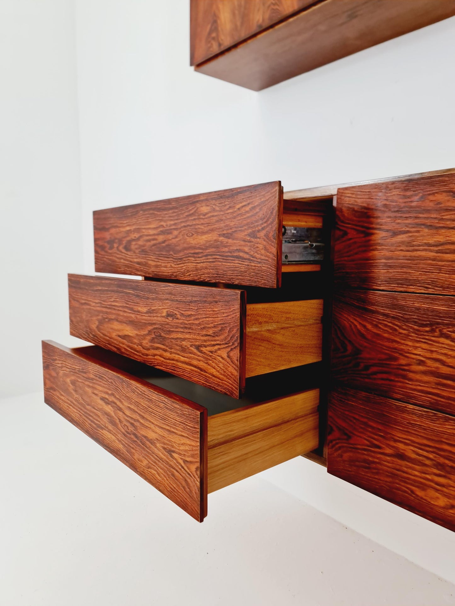 super Rare Mid-Century Modern Rosewood Wall Unit –with Record cabinet Floating Cabinet Set (4 Pieces)1960s