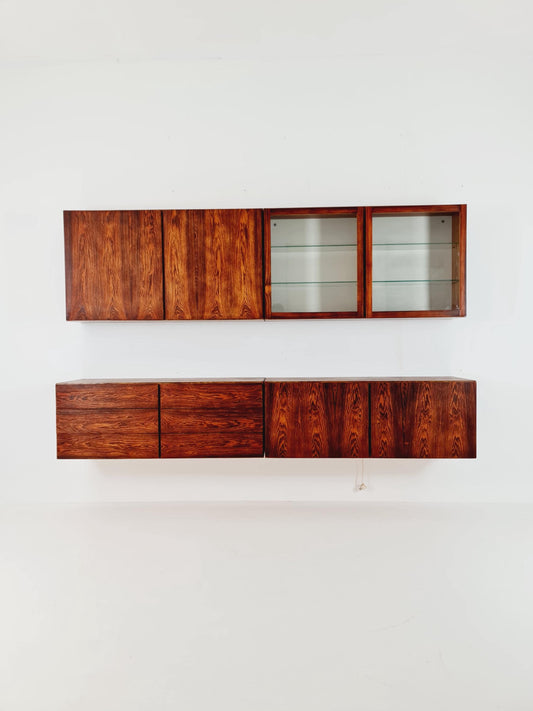 super Rare Mid-Century Modern Rosewood Wall Unit –with Record cabinet Floating Cabinet Set (4 Pieces)1960s