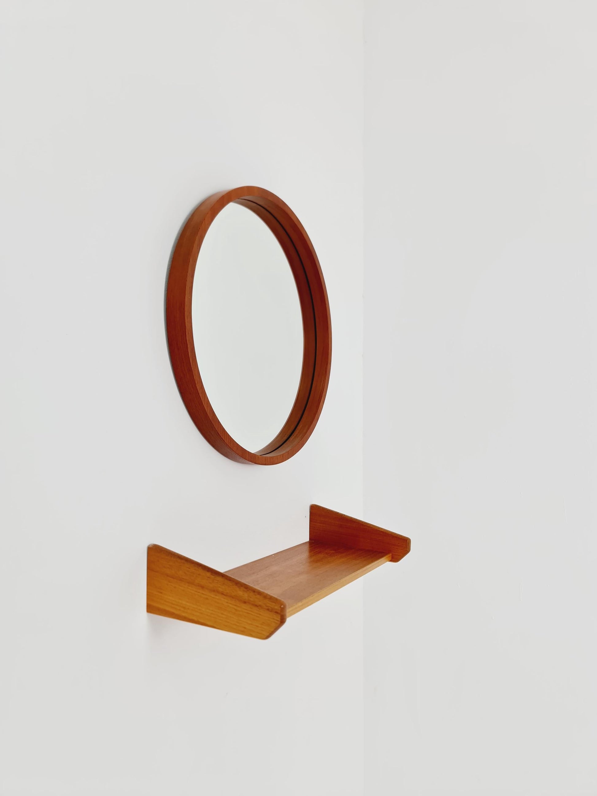 Mid Century teak Danish teak Mirror with teak shelf , 60s