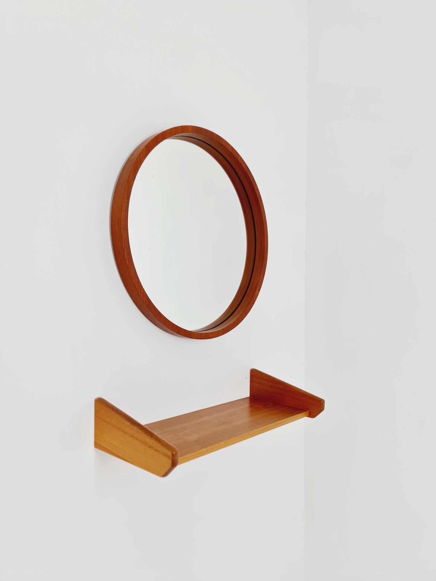 Mid Century teak Danish teak Mirror with teak shelf , 60s