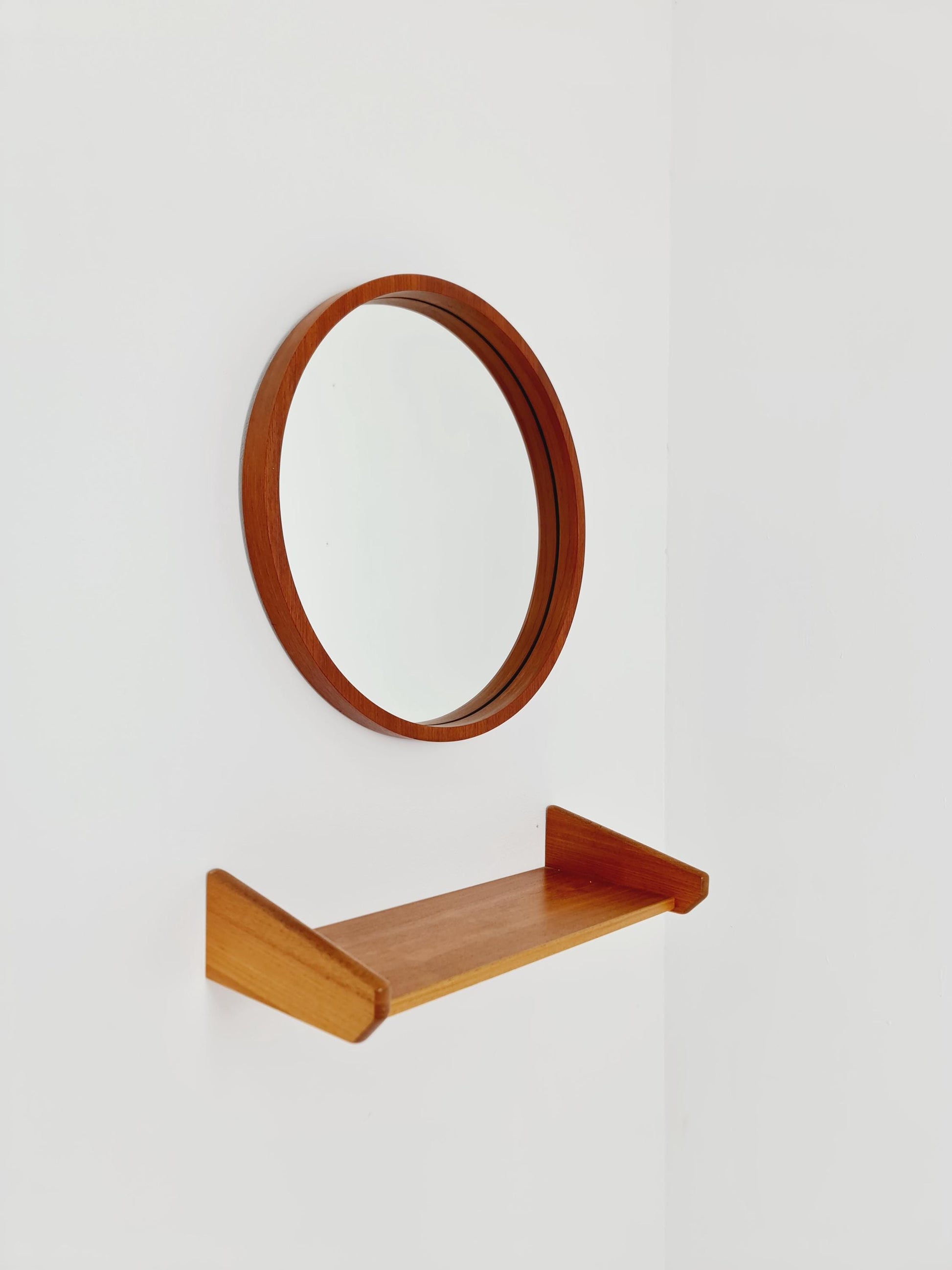 Mid Century teak Danish teak Mirror with teak shelf , 60s