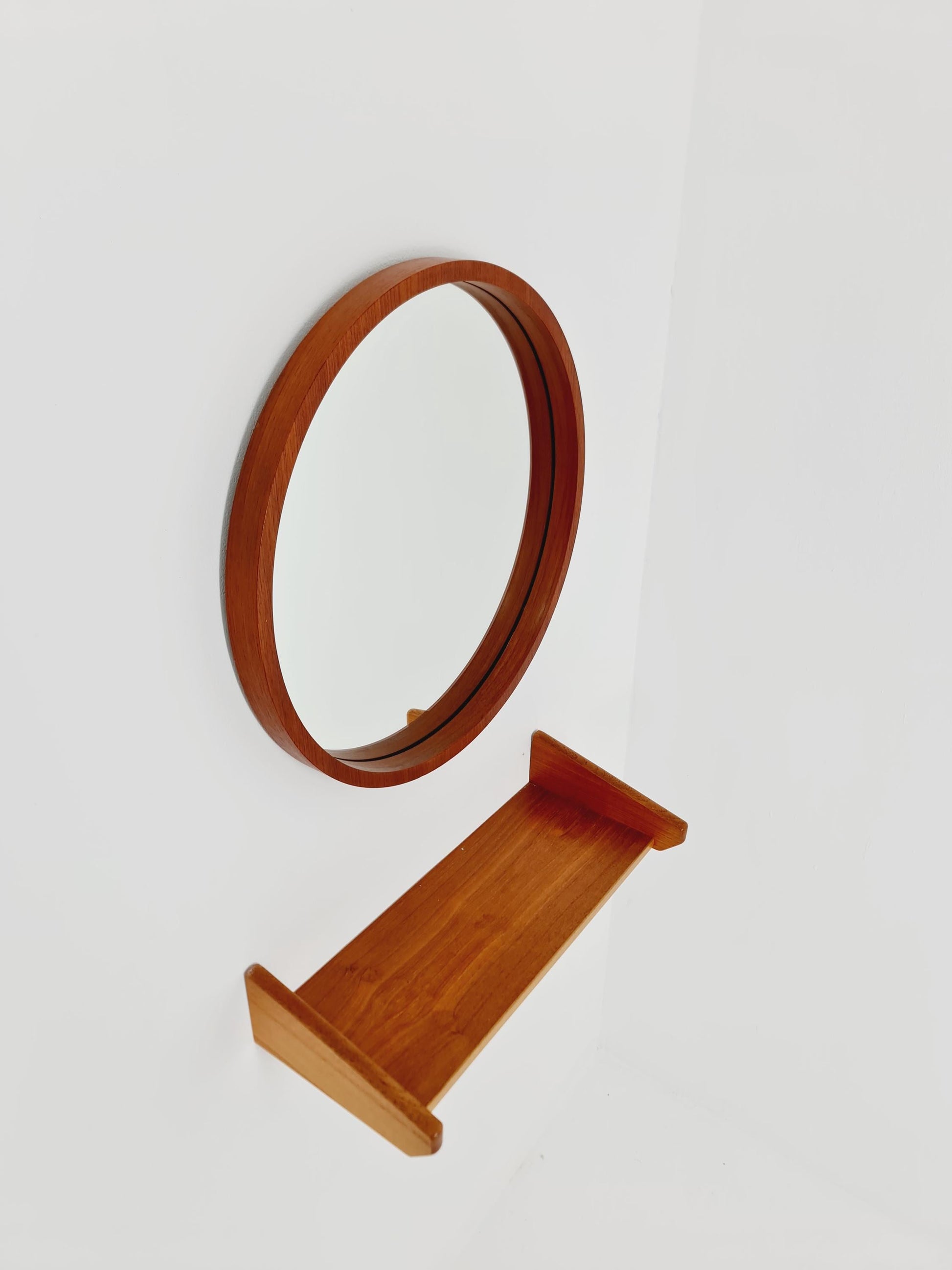 Mid Century teak Danish teak Mirror with teak shelf , 60s