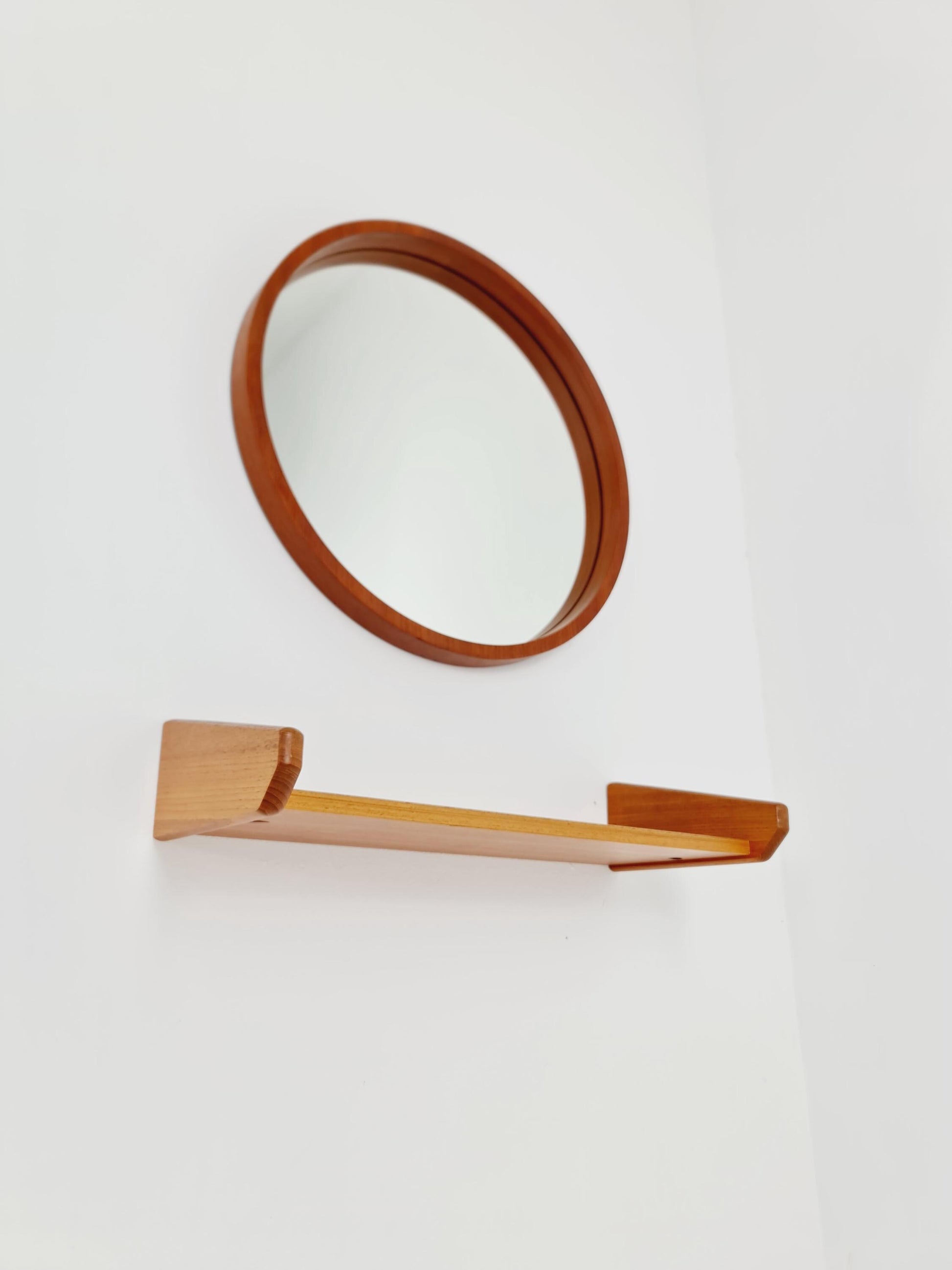 Mid Century teak Danish teak Mirror with teak shelf , 60s