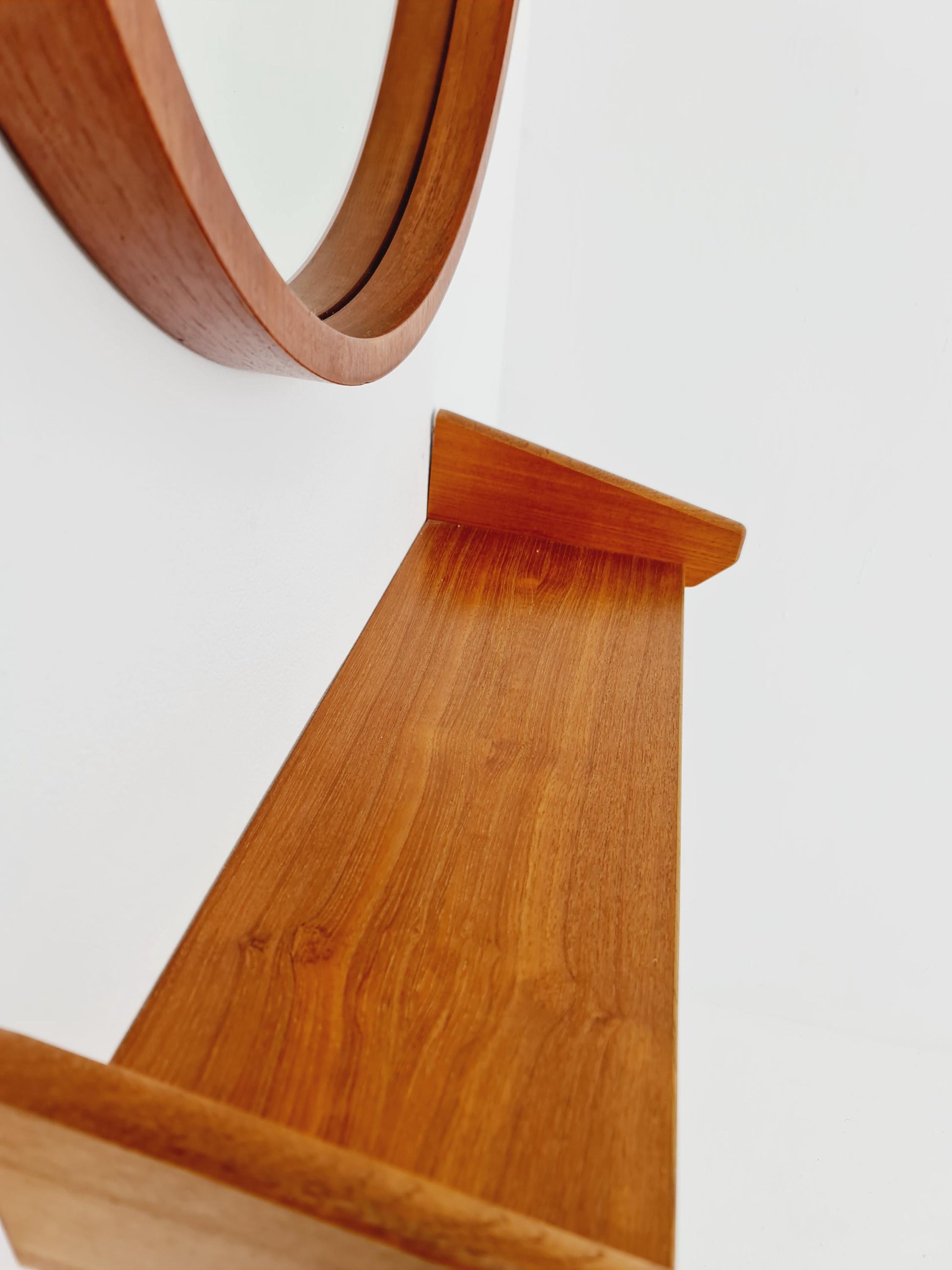 Mid Century teak Danish teak Mirror with teak shelf , 60s