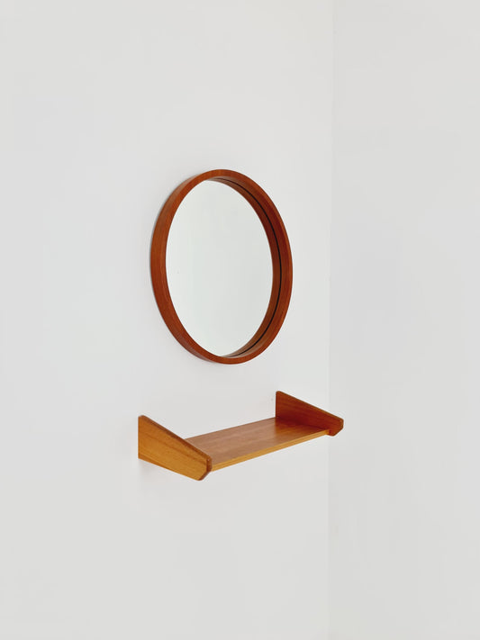 Mid Century teak Danish teak Mirror with teak shelf , 60s