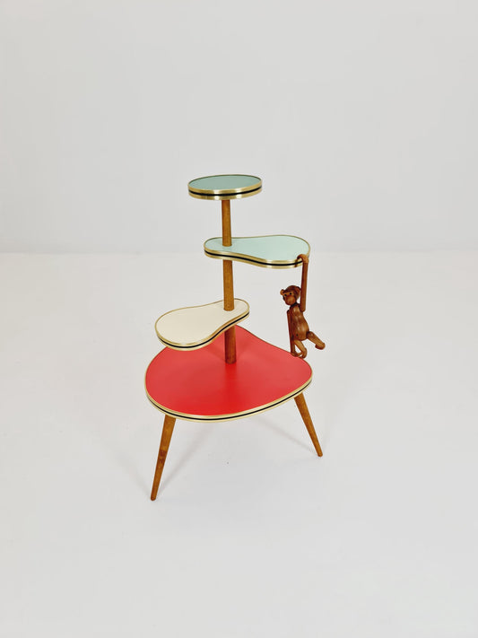 1950s German Plant Stand, Colorful Vintage Mid-Century Minimalist Indoor Plant Stand Side Table Retro flower table