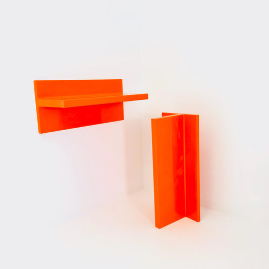 1 of 2 Mid Century Space Age Kartell Shelf by Marcello Siard, Orange Wall Shelf 1970s Italy