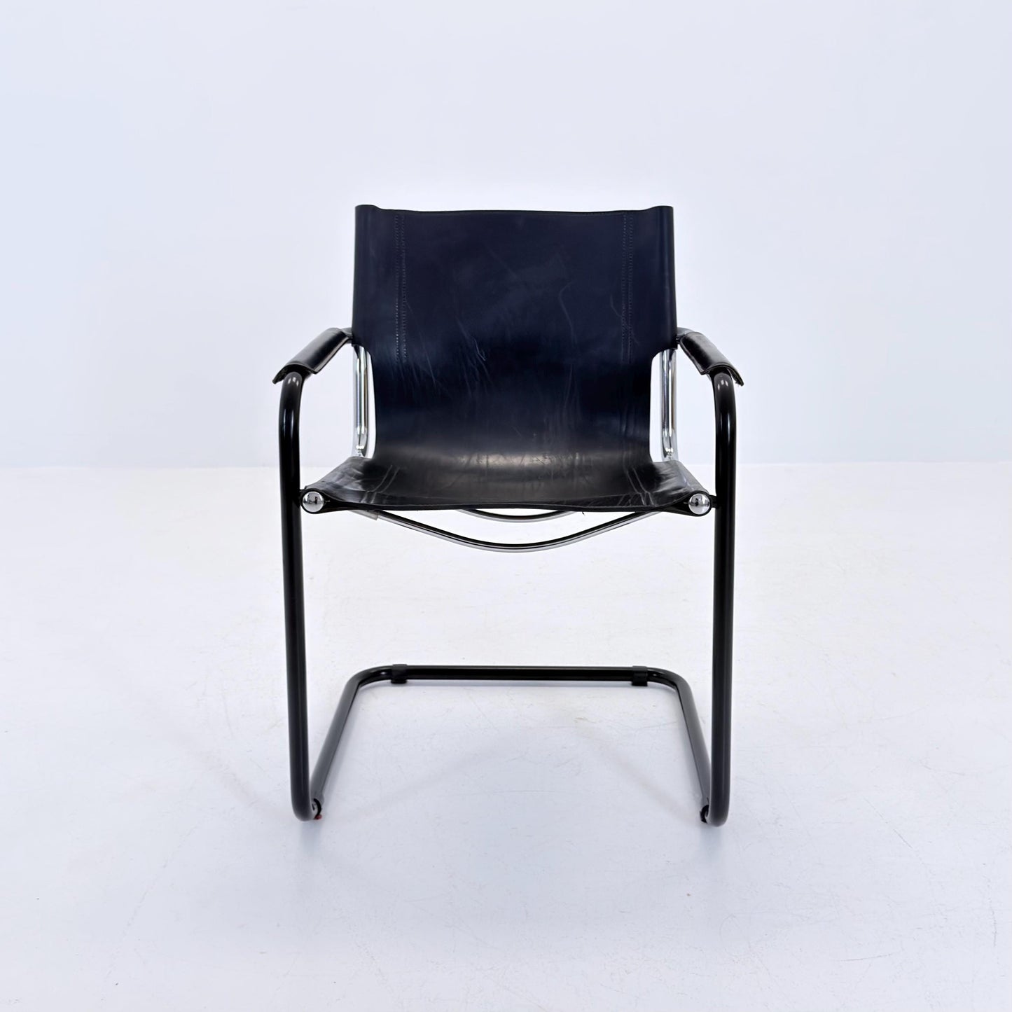 Mid Century Bauhaus MG5 Visitor Chair in Black Leather by Mart Stam & Marcel Breuer for Matteo Grassi, 1970s