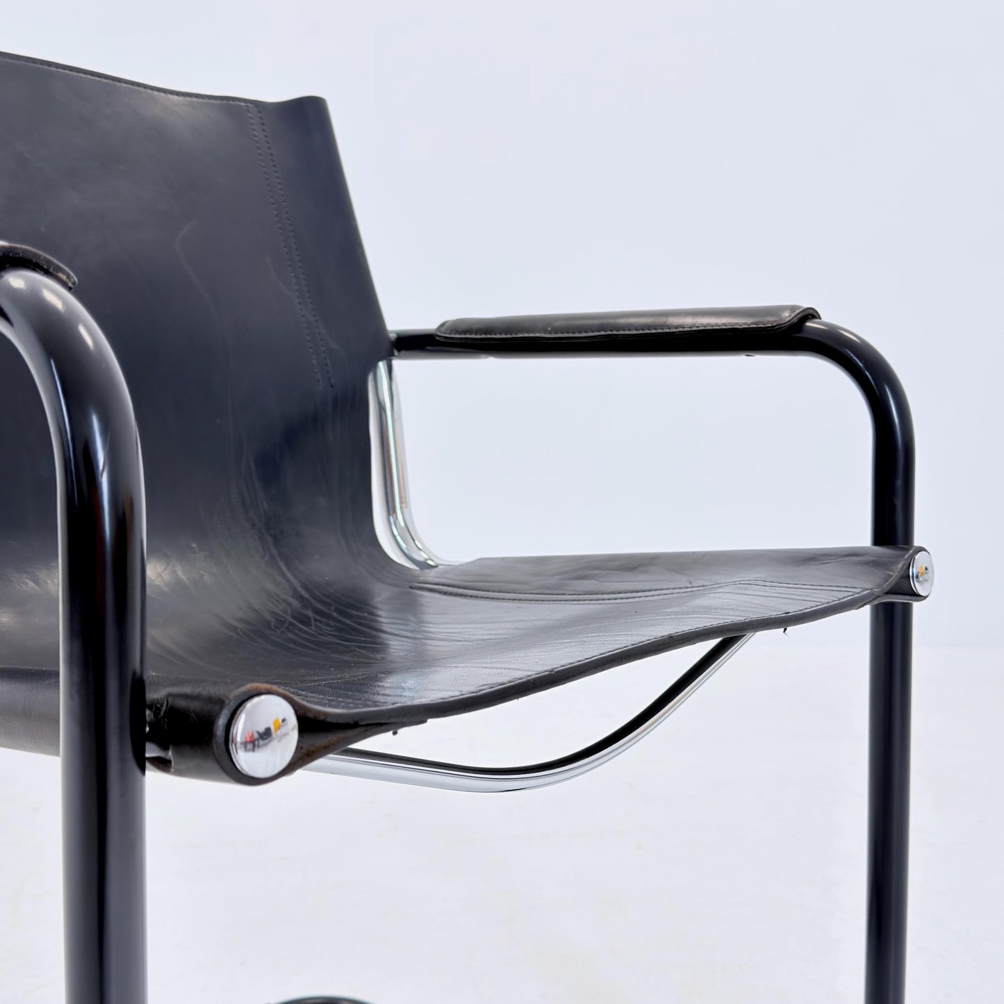 Mid Century Bauhaus MG5 Visitor Chair in Black Leather by Mart Stam & Marcel Breuer for Matteo Grassi, 1970s