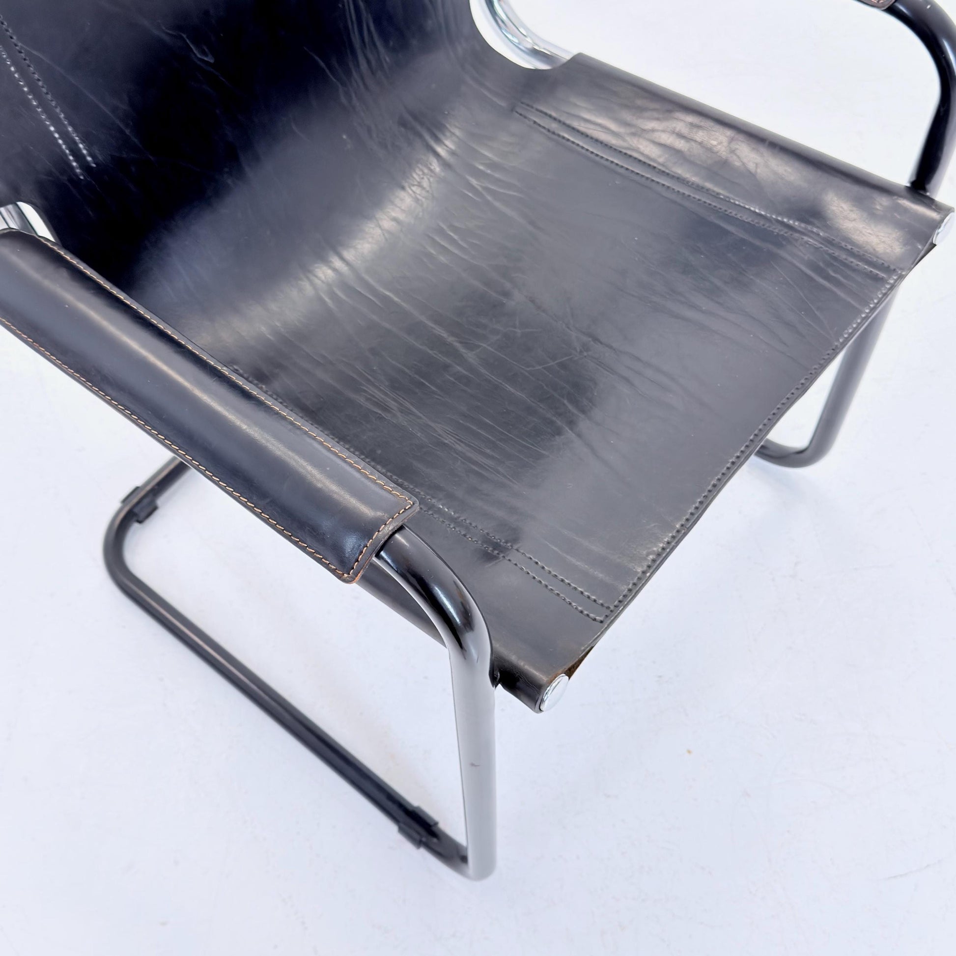 Mid Century Bauhaus MG5 Visitor Chair in Black Leather by Mart Stam & Marcel Breuer for Matteo Grassi, 1970s