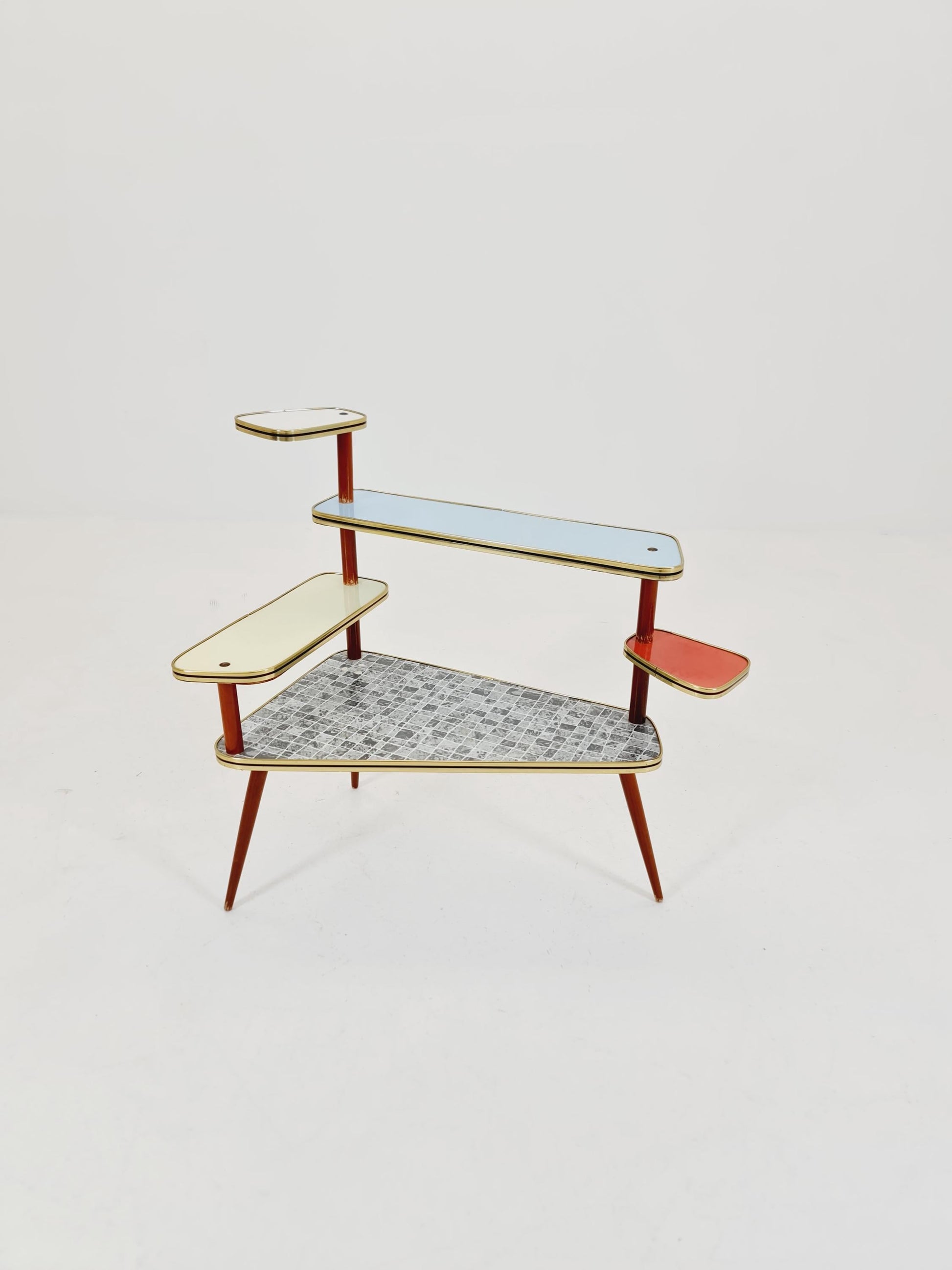 Big 1950s German Plant Stand, Colorful Vintage Mid-Century Minimalist Indoor Plant Stand Side Table Retro flower table