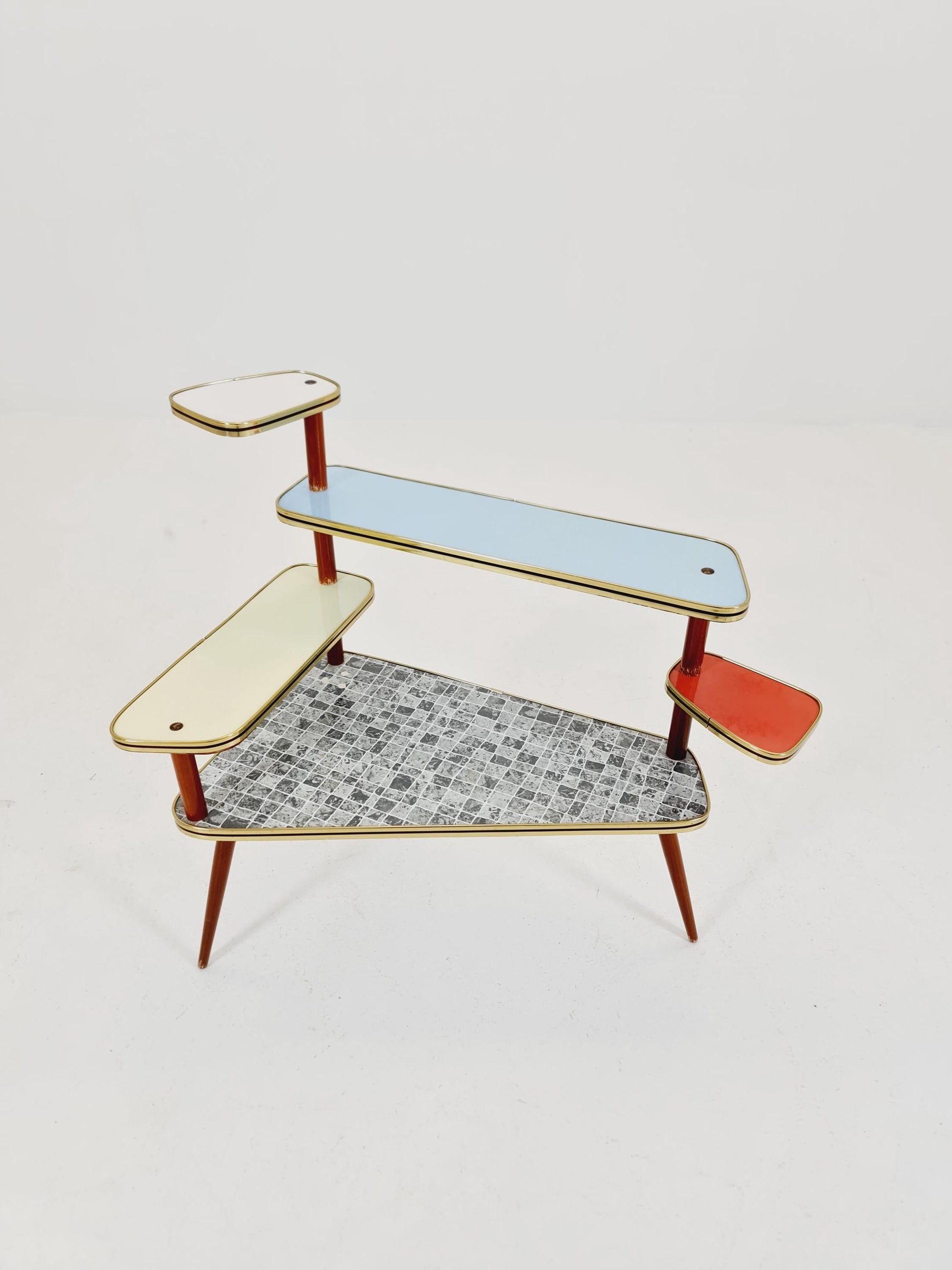 Big 1950s German Plant Stand, Colorful Vintage Mid-Century Minimalist Indoor Plant Stand Side Table Retro flower table