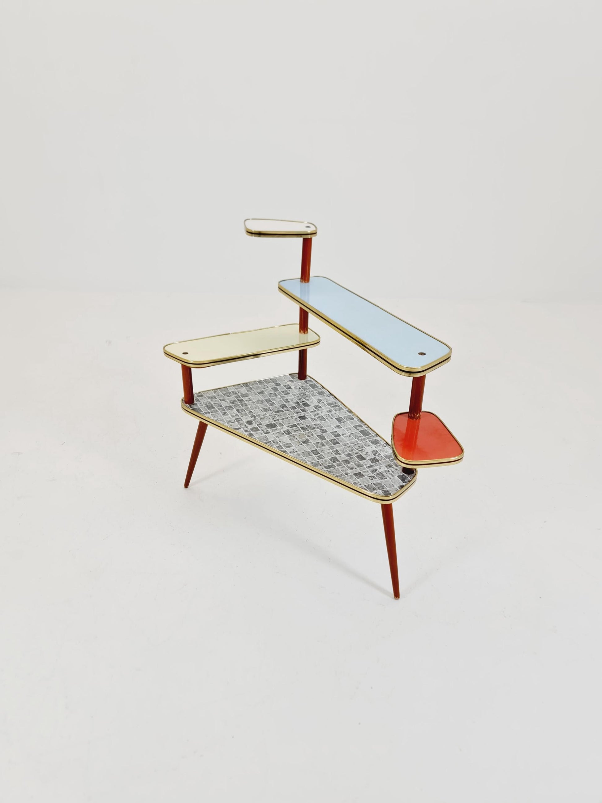 Big 1950s German Plant Stand, Colorful Vintage Mid-Century Minimalist Indoor Plant Stand Side Table Retro flower table