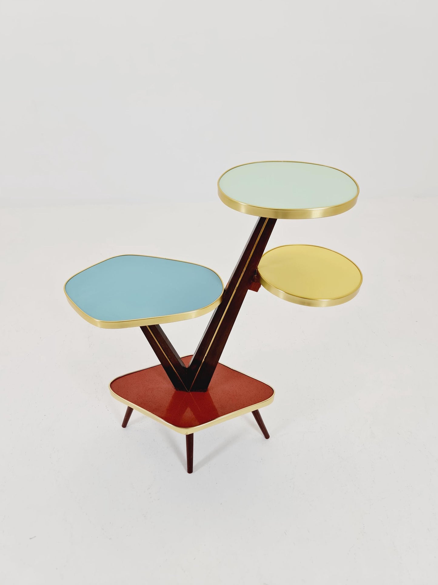 Big 1950s German Plant Stand, Colorful Vintage Mid-Century Minimalist Indoor Plant Stand Side Table Retro flower table