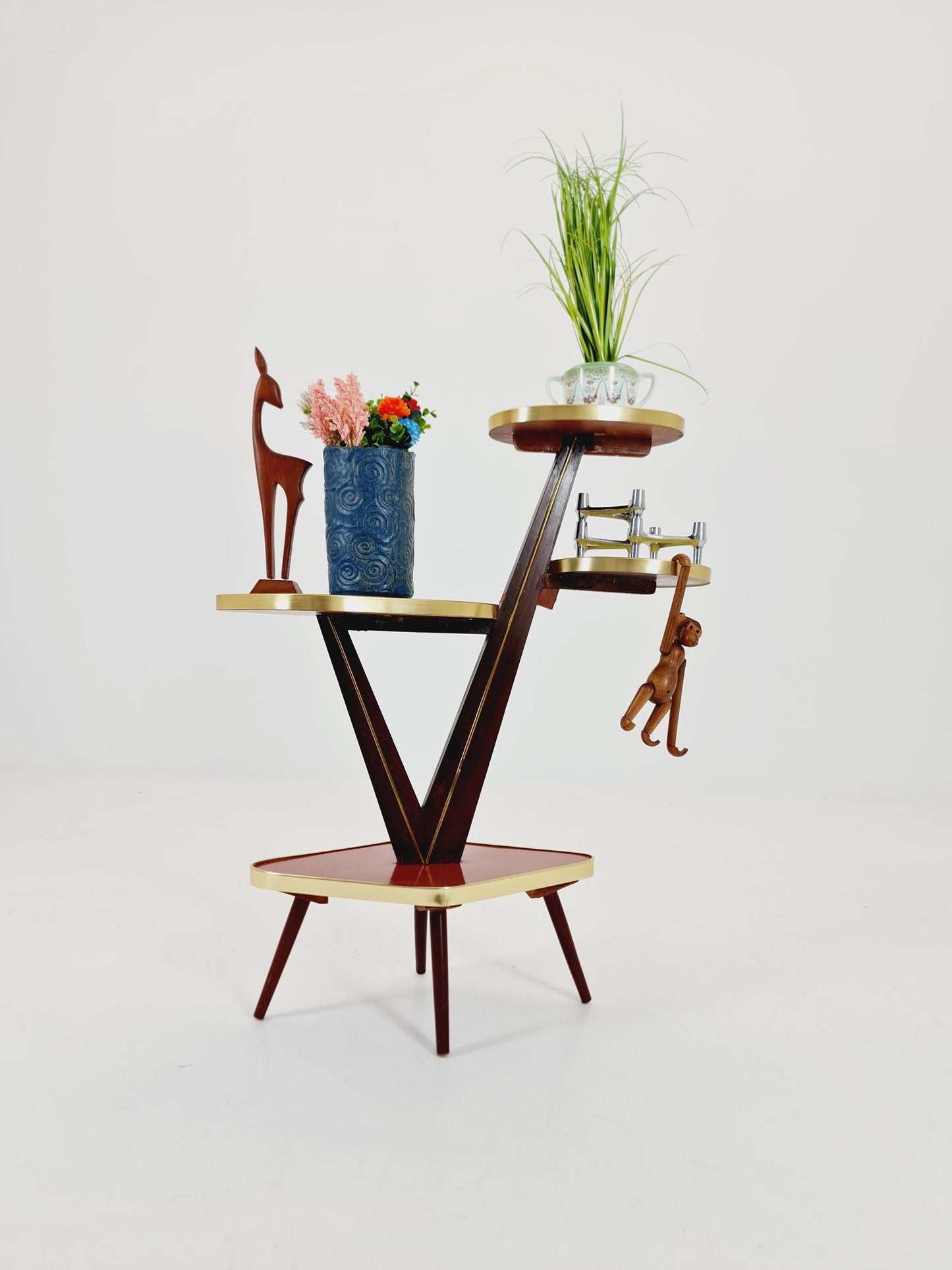 Big 1950s German Plant Stand, Colorful Vintage Mid-Century Minimalist Indoor Plant Stand Side Table Retro flower table