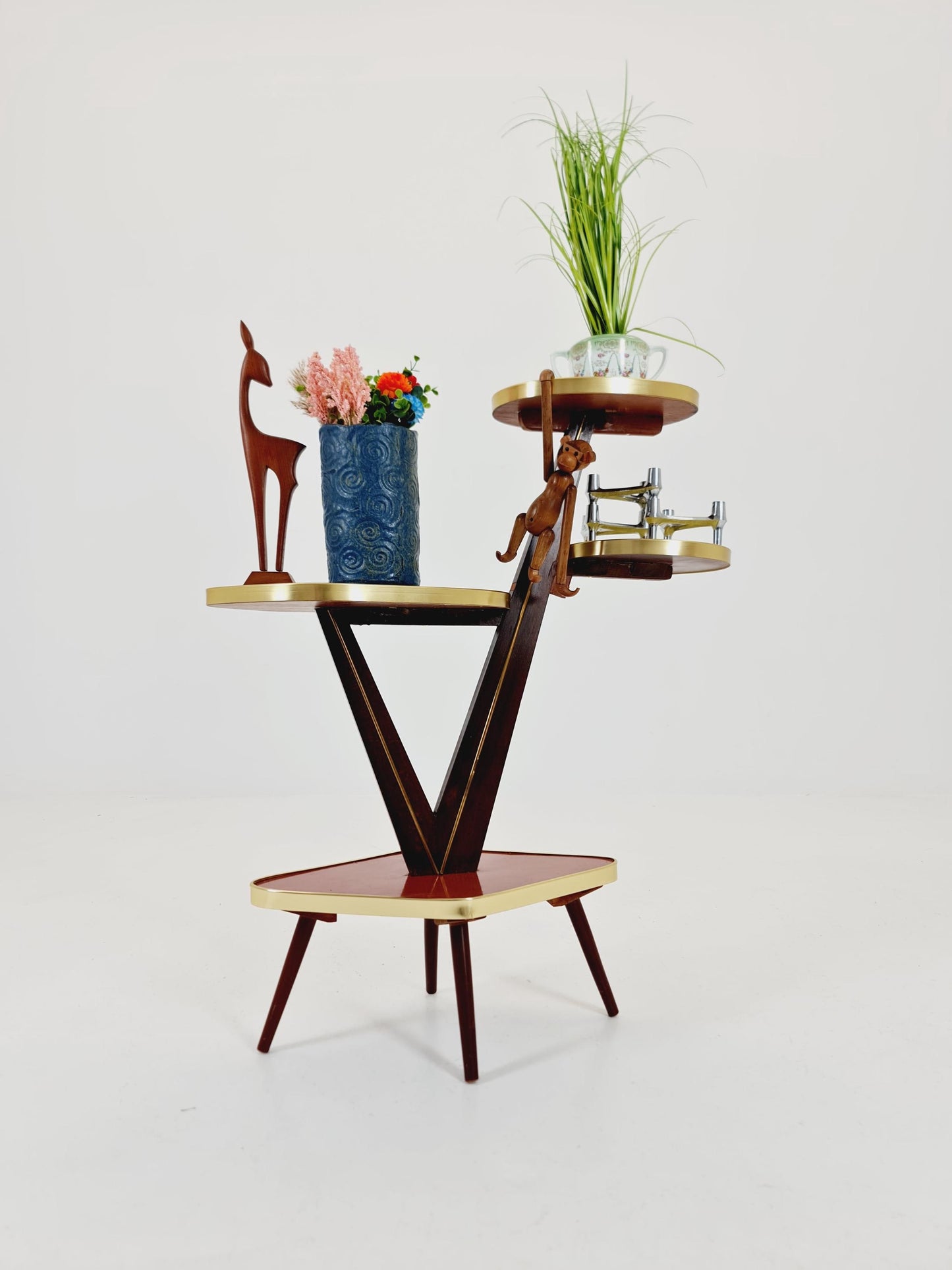 Big 1950s German Plant Stand, Colorful Vintage Mid-Century Minimalist Indoor Plant Stand Side Table Retro flower table