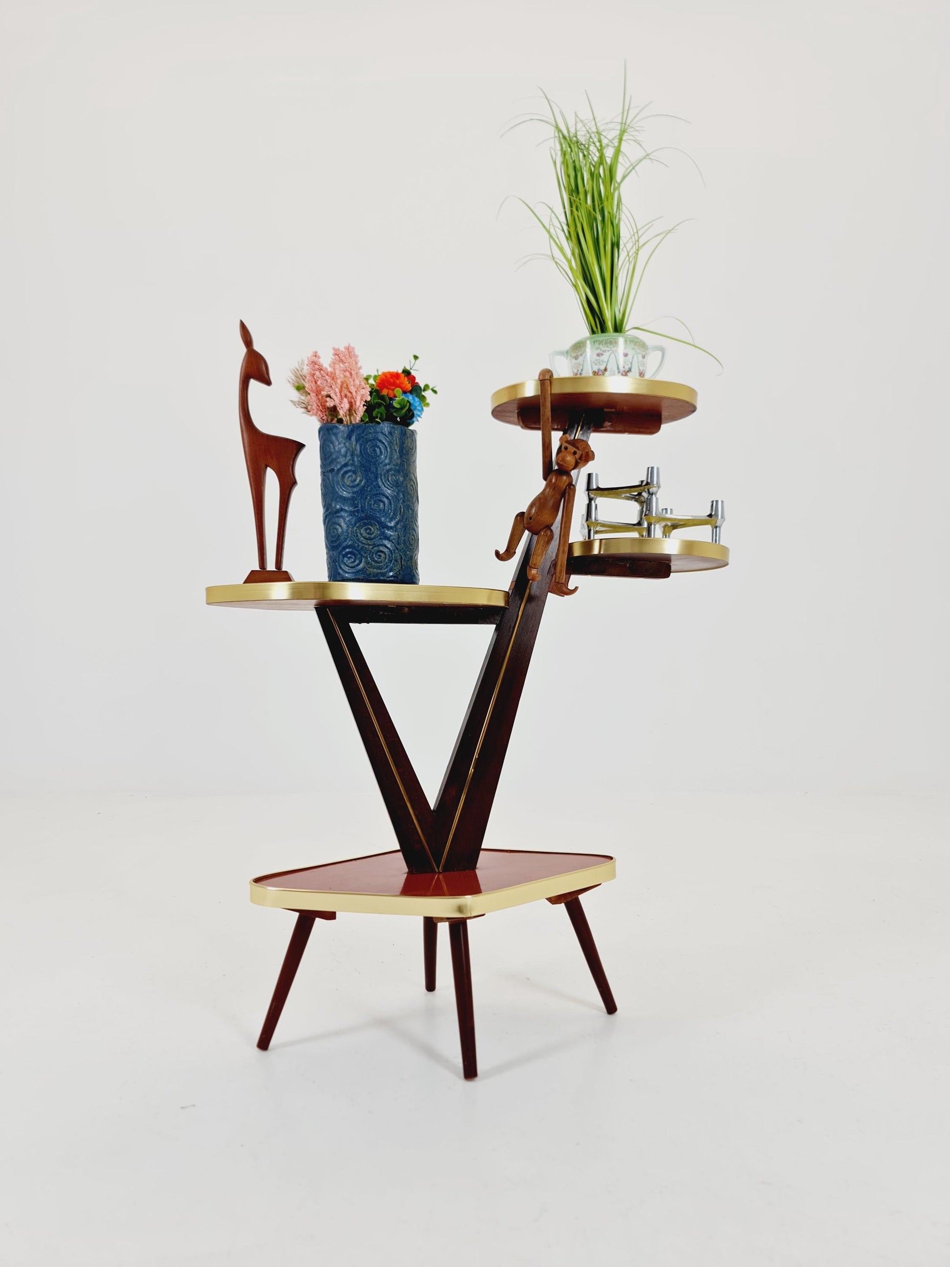 Big 1950s German Plant Stand, Colorful Vintage Mid-Century Minimalist Indoor Plant Stand Side Table Retro flower table