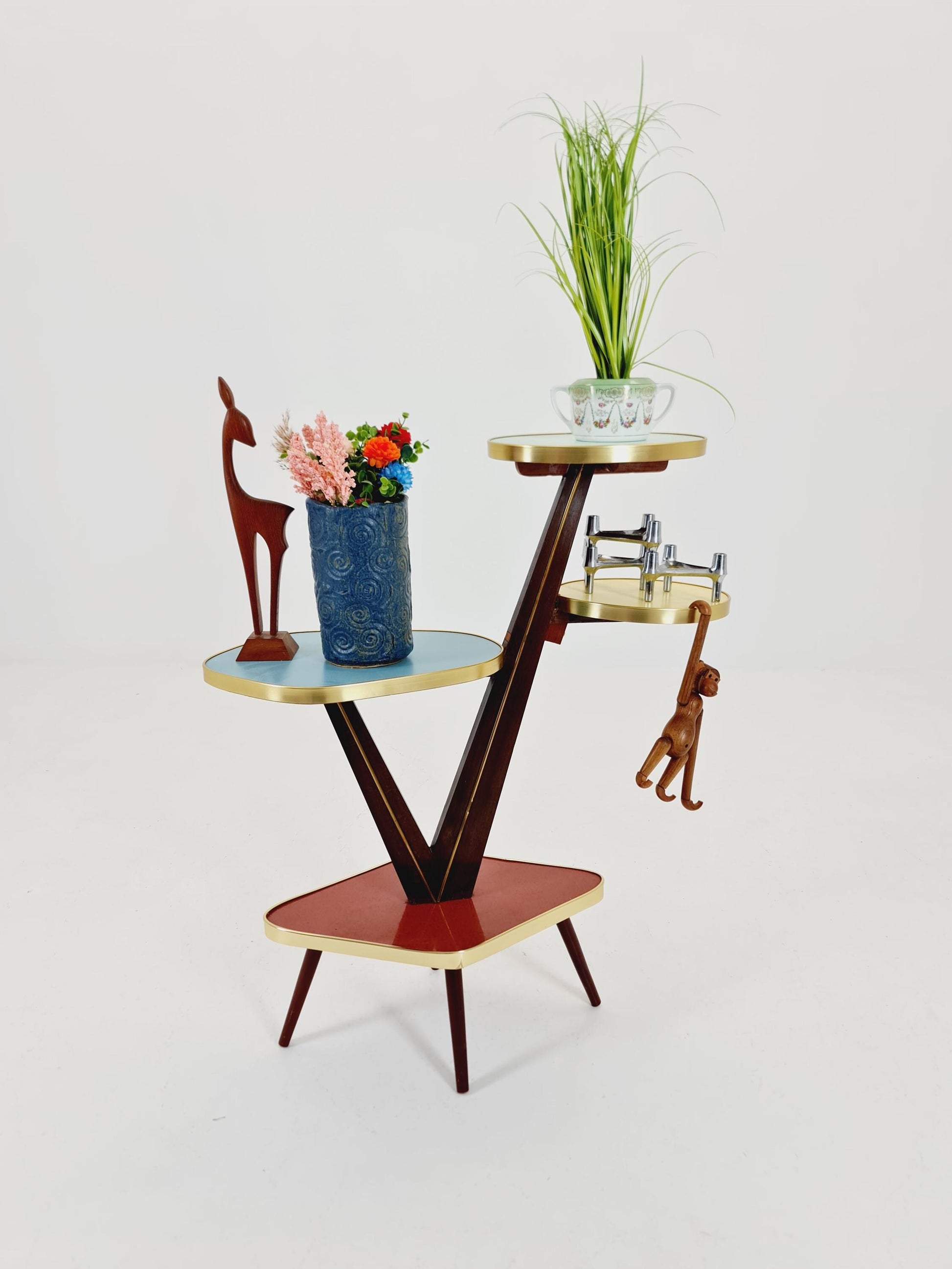 Big 1950s German Plant Stand, Colorful Vintage Mid-Century Minimalist Indoor Plant Stand Side Table Retro flower table