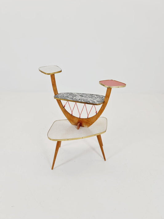 German Plant Stand, Colorful Vintage Mid-Century Minimalist Indoor Plant Stand Side Table Retro flower table, 1950s