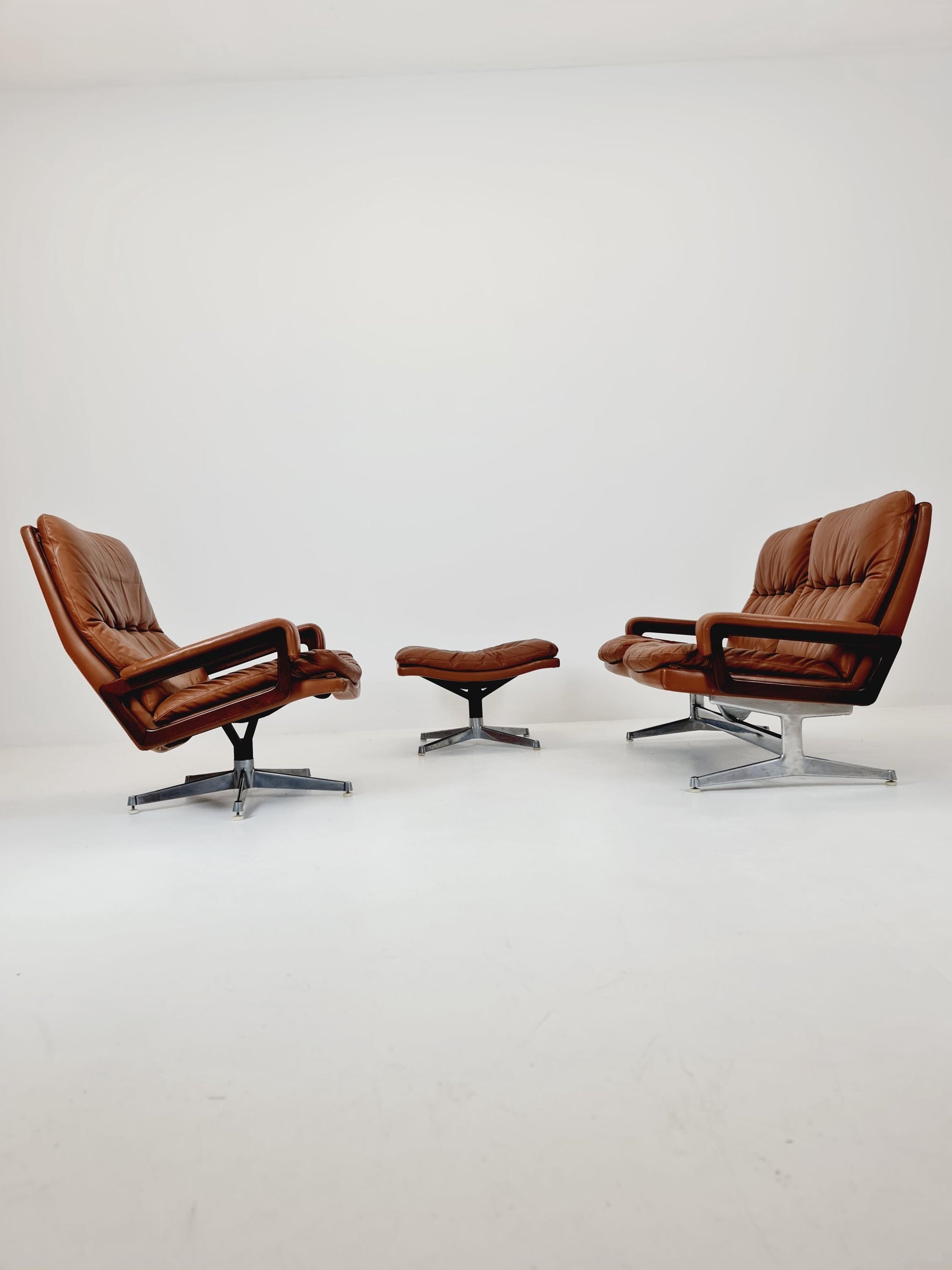 Midcentury Loungechair + ottoman by Andre Vanenbrouck for strässle Switzerland , 1970s