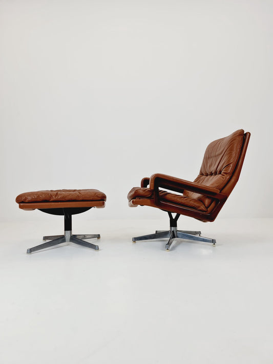 Midcentury Loungechair + ottoman by Andre Vanenbrouck for strässle Switzerland , 1970s