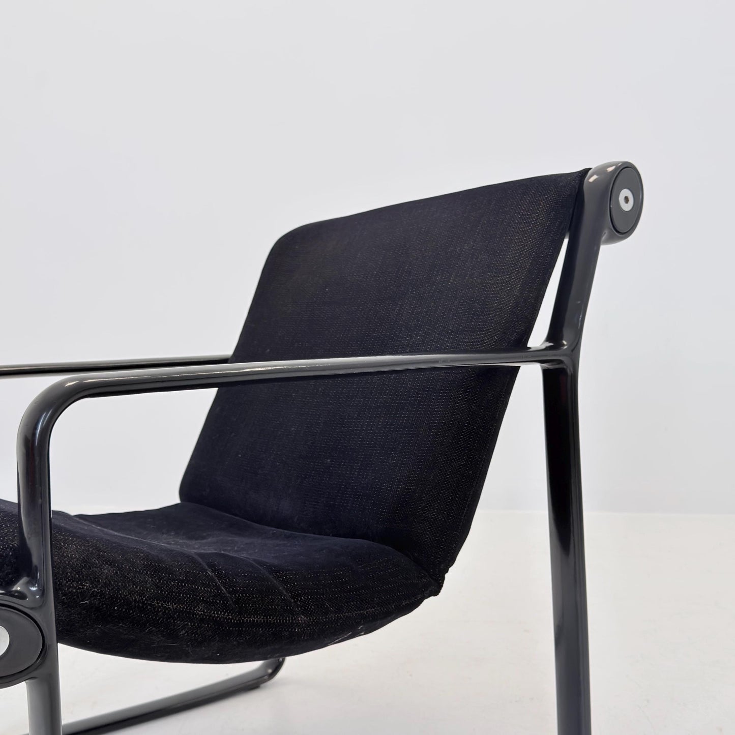 Mid century Postmodern Black Wood Sling Lounge Chair by Bruce Hannah & Andrew Morrison for Knoll | 1970s