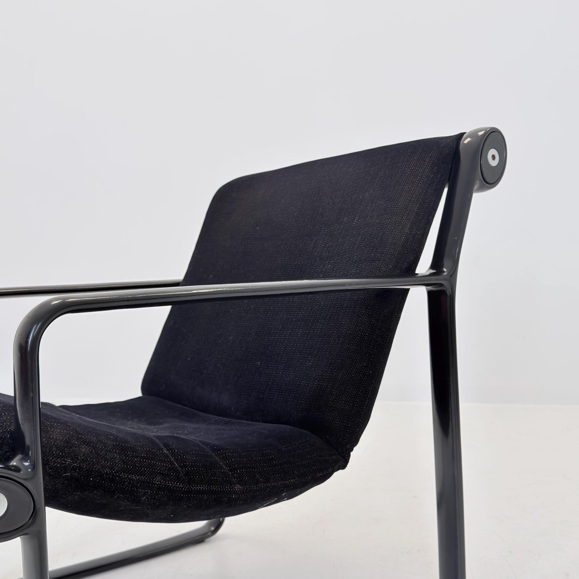 Mid century Postmodern Black Wood Sling Lounge Chair by Bruce Hannah & Andrew Morrison for Knoll | 1970s