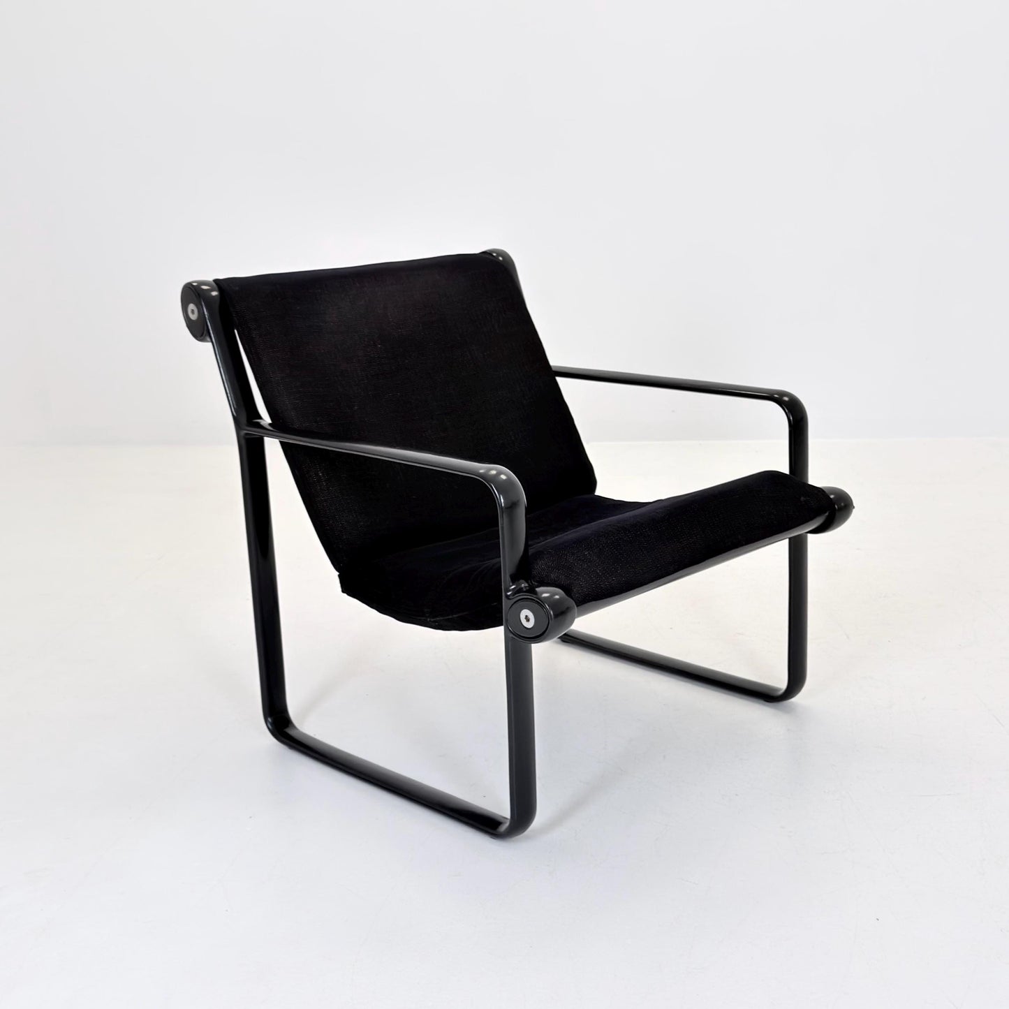 Mid century Postmodern Black Wood Sling Lounge Chair by Bruce Hannah & Andrew Morrison for Knoll | 1970s