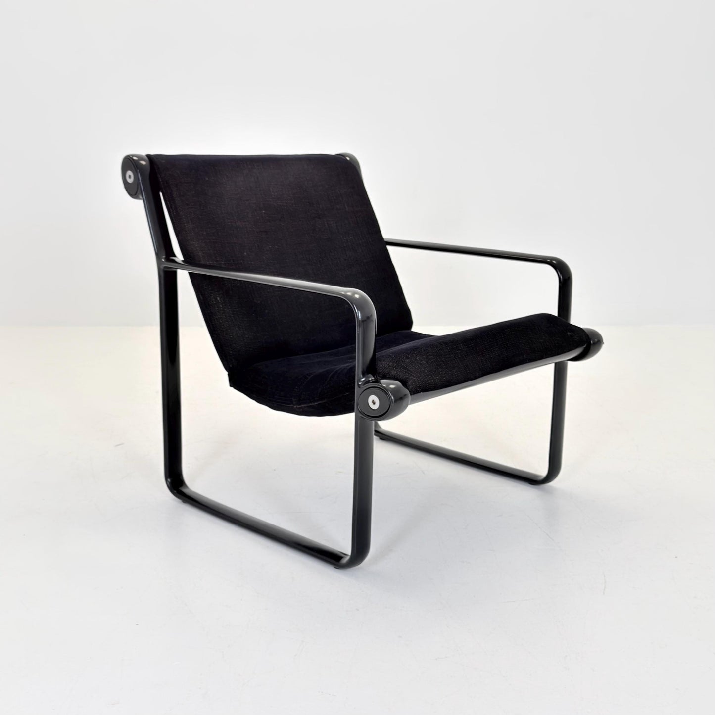 Mid century Postmodern Black Wood Sling Lounge Chair by Bruce Hannah & Andrew Morrison for Knoll | 1970s