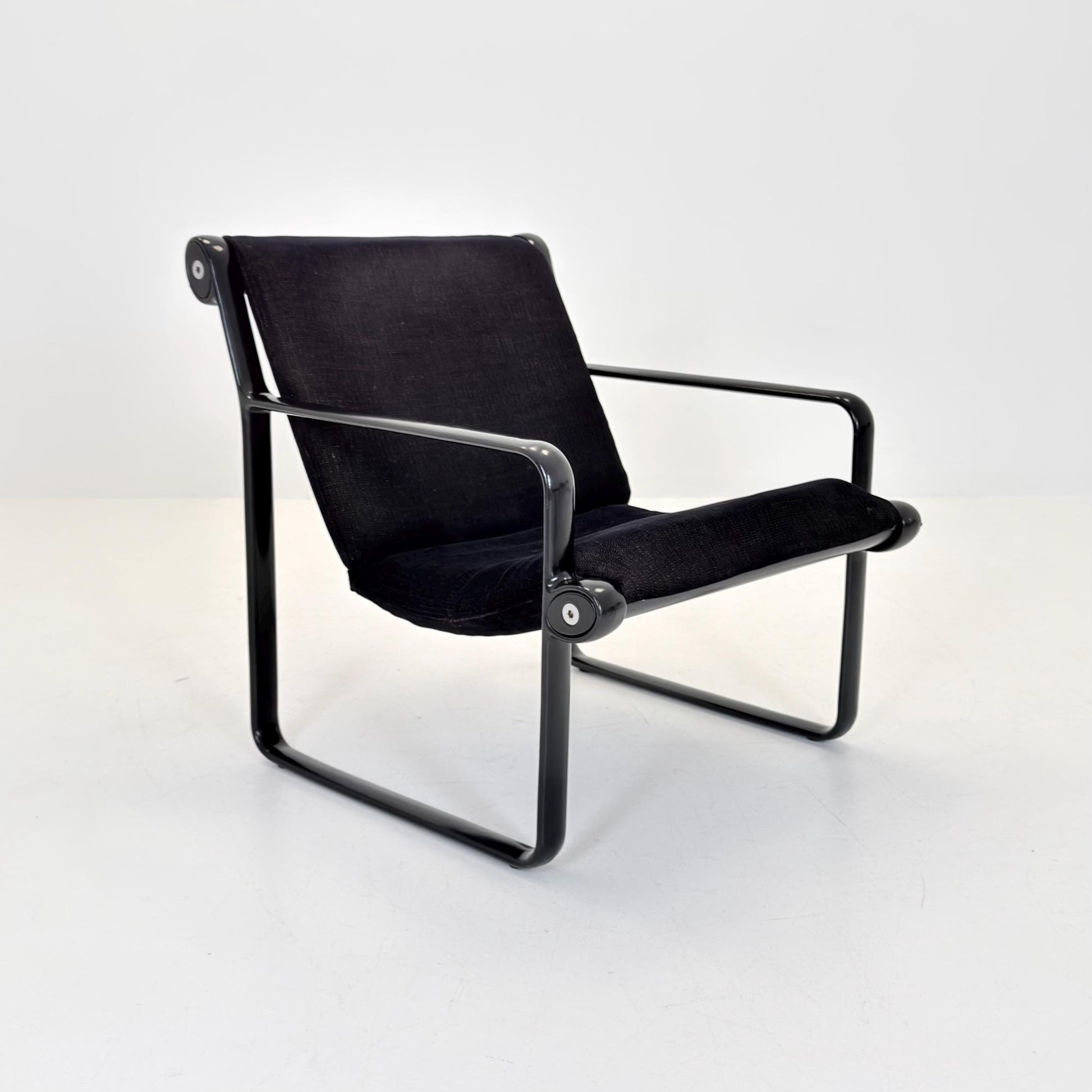 Mid century Postmodern Black Wood Sling Lounge Chair by Bruce Hannah & Andrew Morrison for Knoll | 1970s