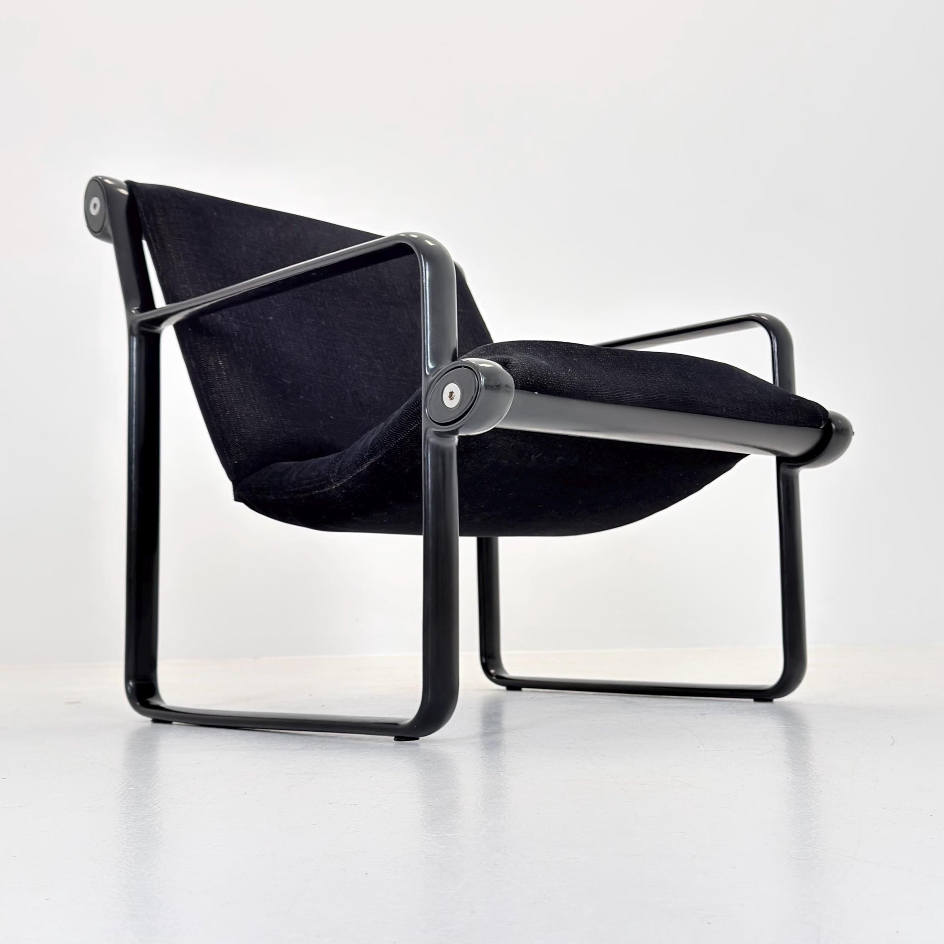 Mid century Postmodern Black Wood Sling Lounge Chair by Bruce Hannah & Andrew Morrison for Knoll | 1970s