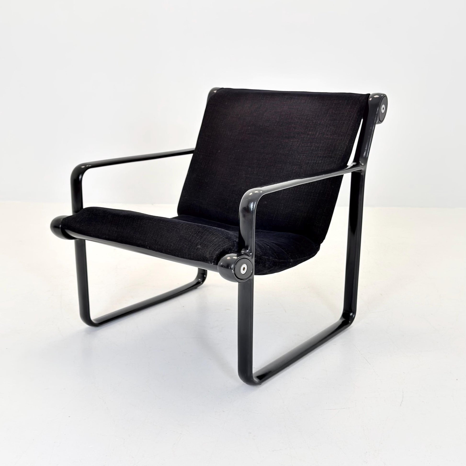 Mid century Postmodern Black Wood Sling Lounge Chair by Bruce Hannah & Andrew Morrison for Knoll | 1970s