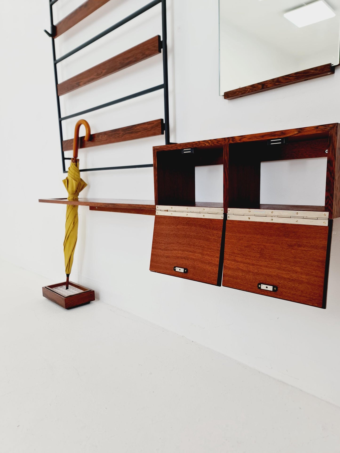 Germany Mid Century Rosewood wardrobe Set coat rack/ hallway wall wardrobe/ With Mirorr, Flor Cabinet 1960s