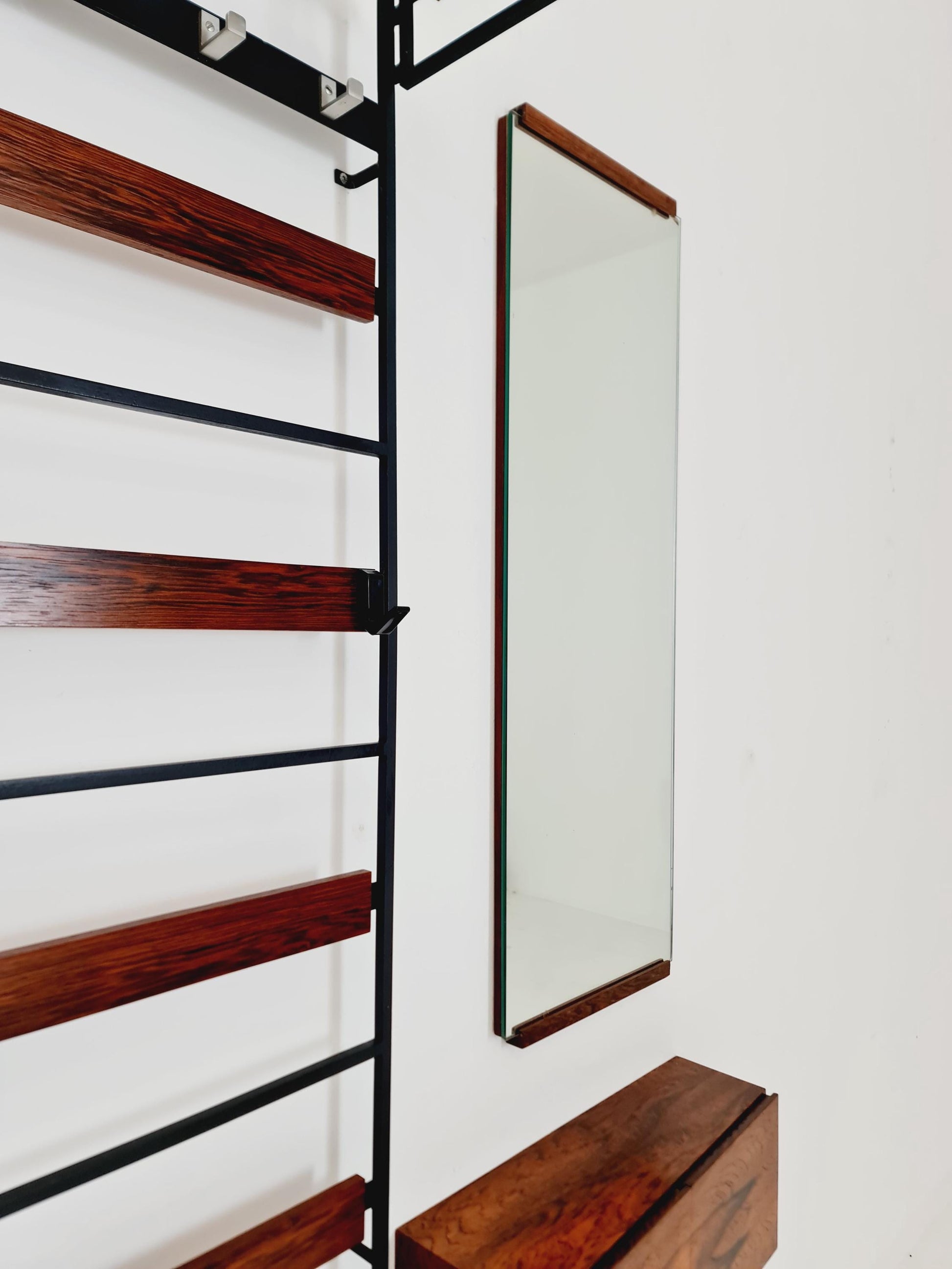 Germany Mid Century Rosewood wardrobe Set coat rack/ hallway wall wardrobe/ With Mirorr, Flor Cabinet 1960s