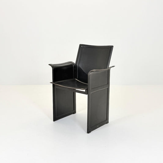 1 of 2 Mid-Century Italian “Korium” KM1 Black Leather Armchair by Tito Agnoli for Matteo Grassi, 1970s