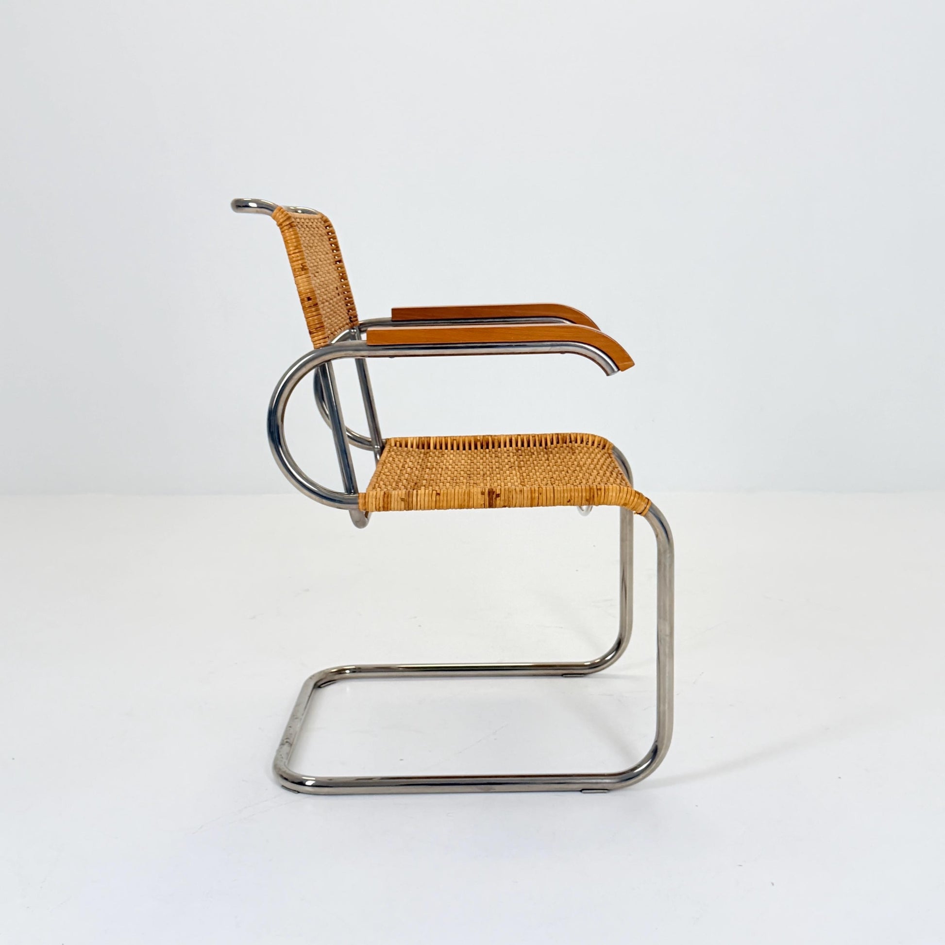 1 of 3 Mid century Cantilever D40 Rattan armchair for Marcel Breuer By Tecta Germany 1980s