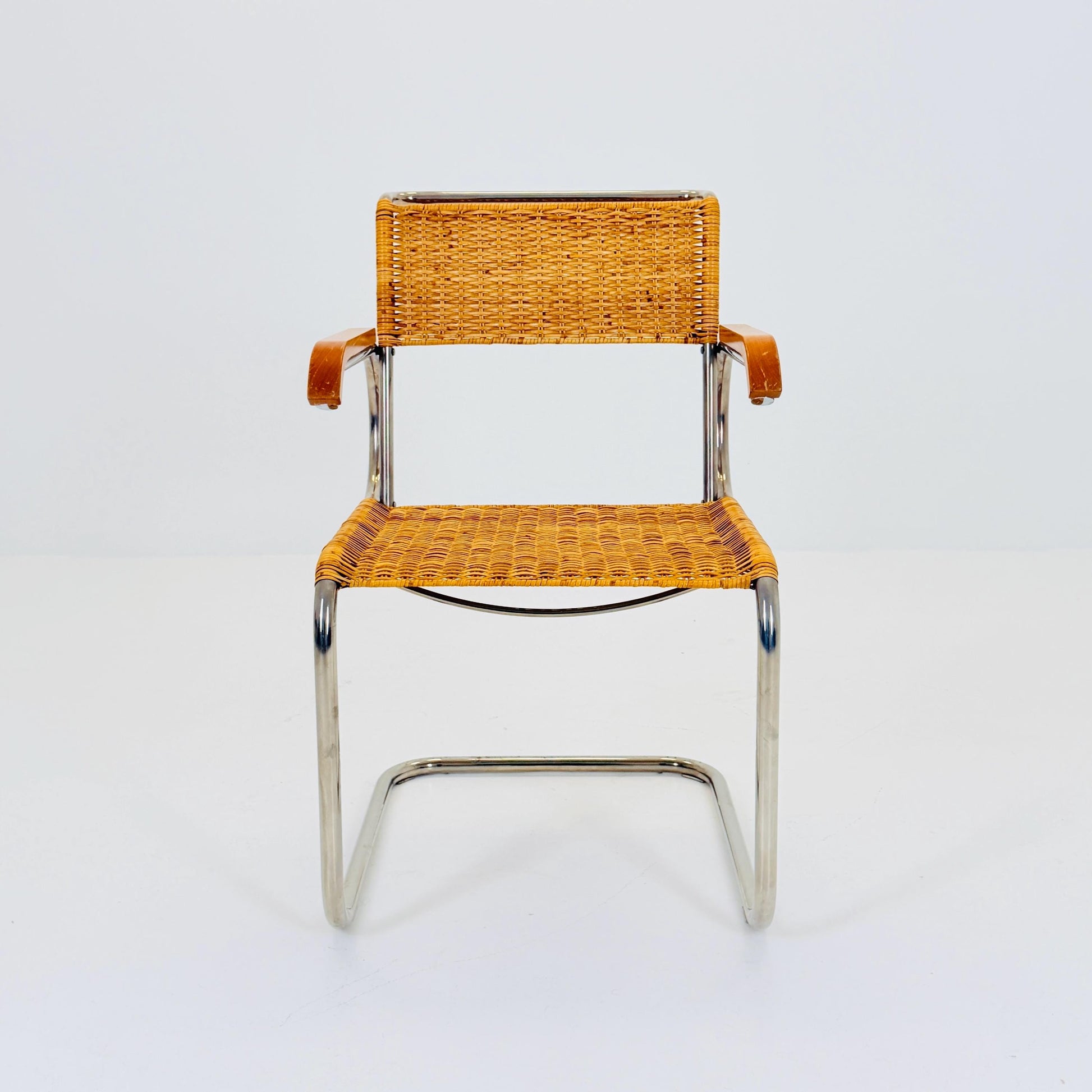 1 of 3 Mid century Cantilever D40 Rattan armchair for Marcel Breuer By Tecta Germany 1980s