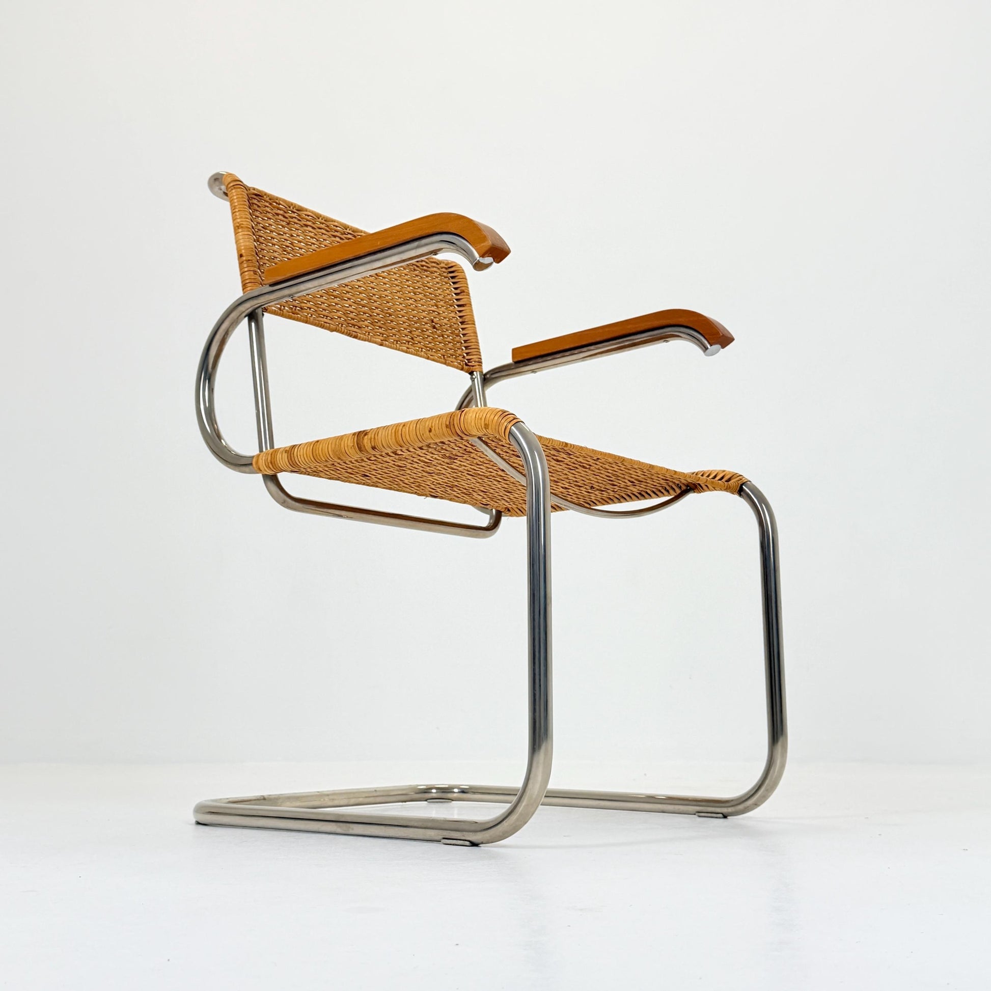 1 of 3 Mid century Cantilever D40 Rattan armchair for Marcel Breuer By Tecta Germany 1980s