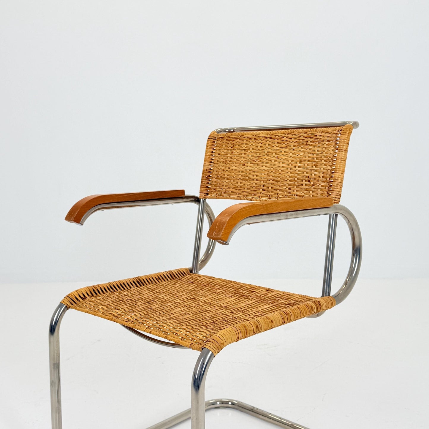 1 of 3 Mid century Cantilever D40 Rattan armchair for Marcel Breuer By Tecta Germany 1980s