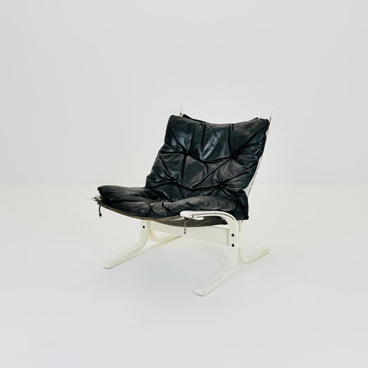Mid-Century Norwegian Siesta Chair | Black Leather & White Frame | Ingmar Relling for Westnofa, 1960s