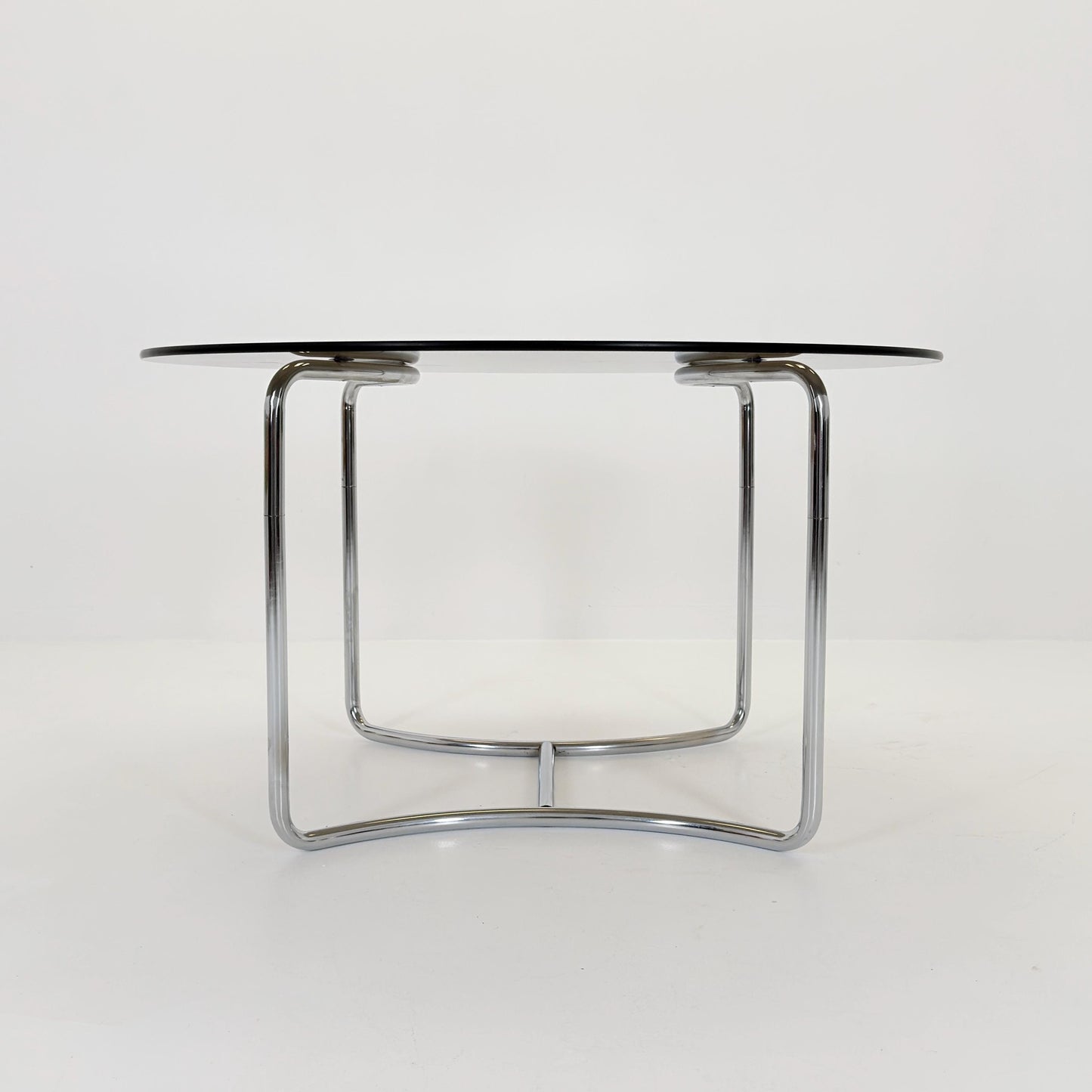 Mid-Century Modern Bauhaus Dining Table By Vittorio Introini– 1970s Italy, Round Smoked Glass & Chrome,
