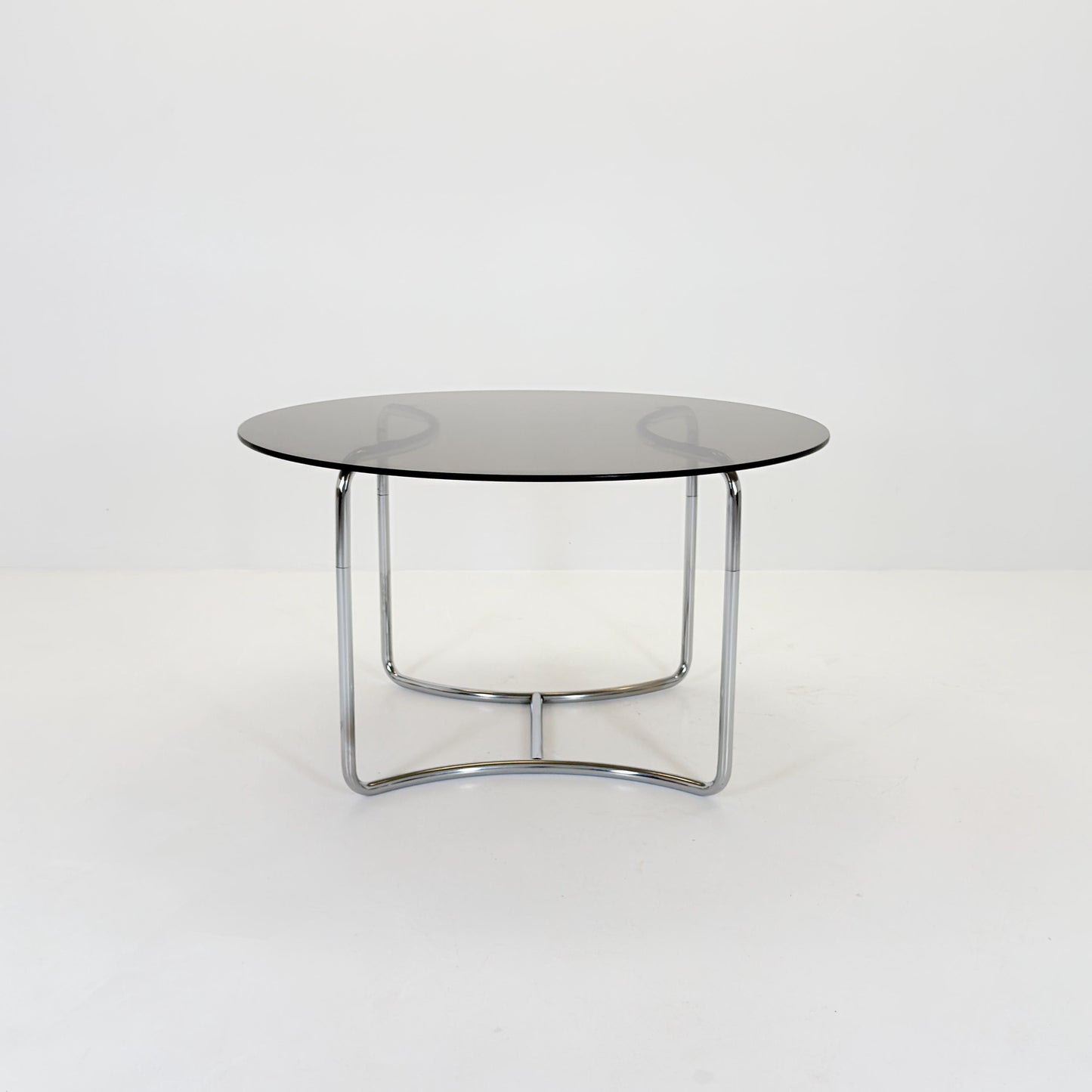 Mid-Century Modern Bauhaus Dining Table By Vittorio Introini– 1970s Italy, Round Smoked Glass & Chrome,