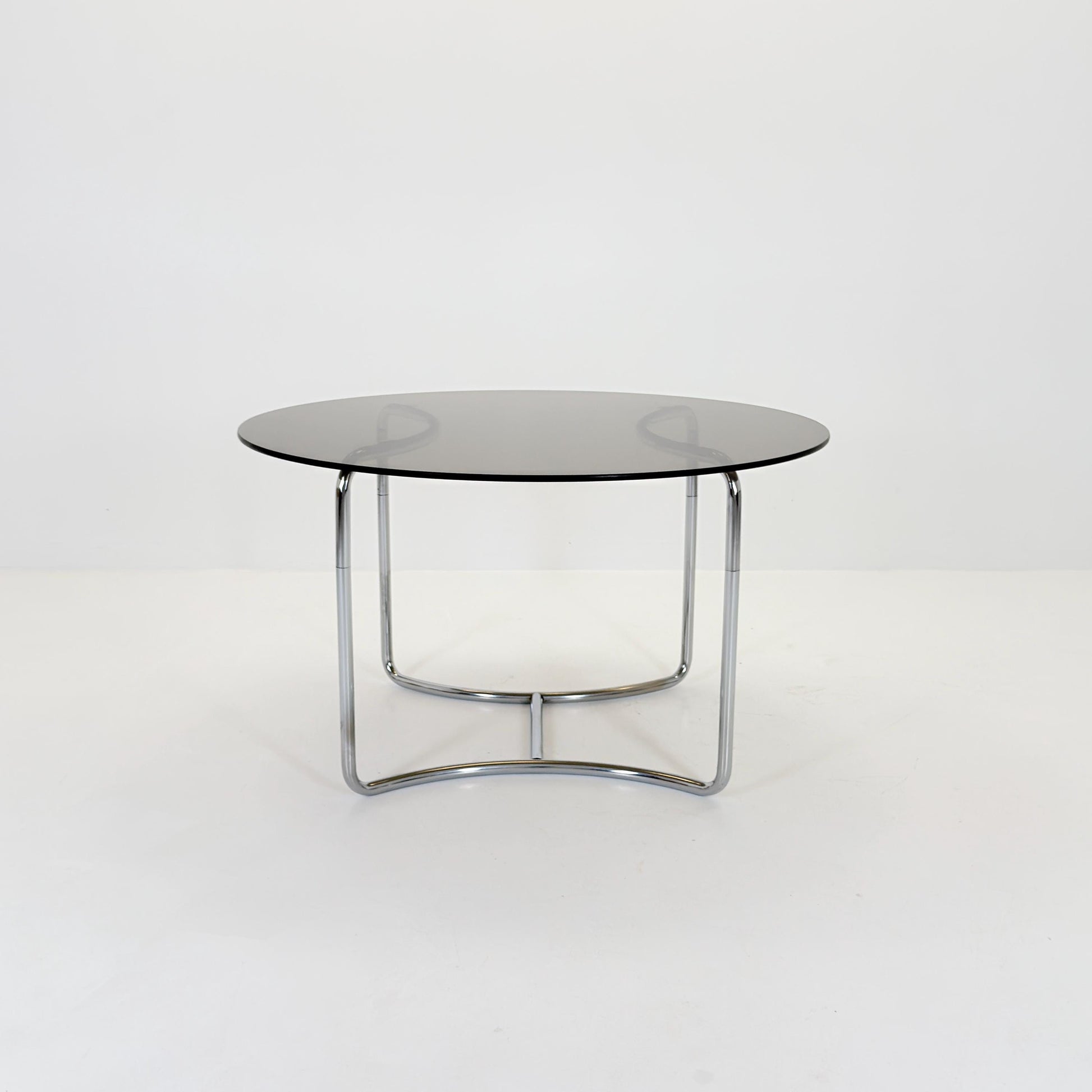 Mid-Century Modern Bauhaus Dining Table By Vittorio Introini– 1970s Italy, Round Smoked Glass & Chrome,