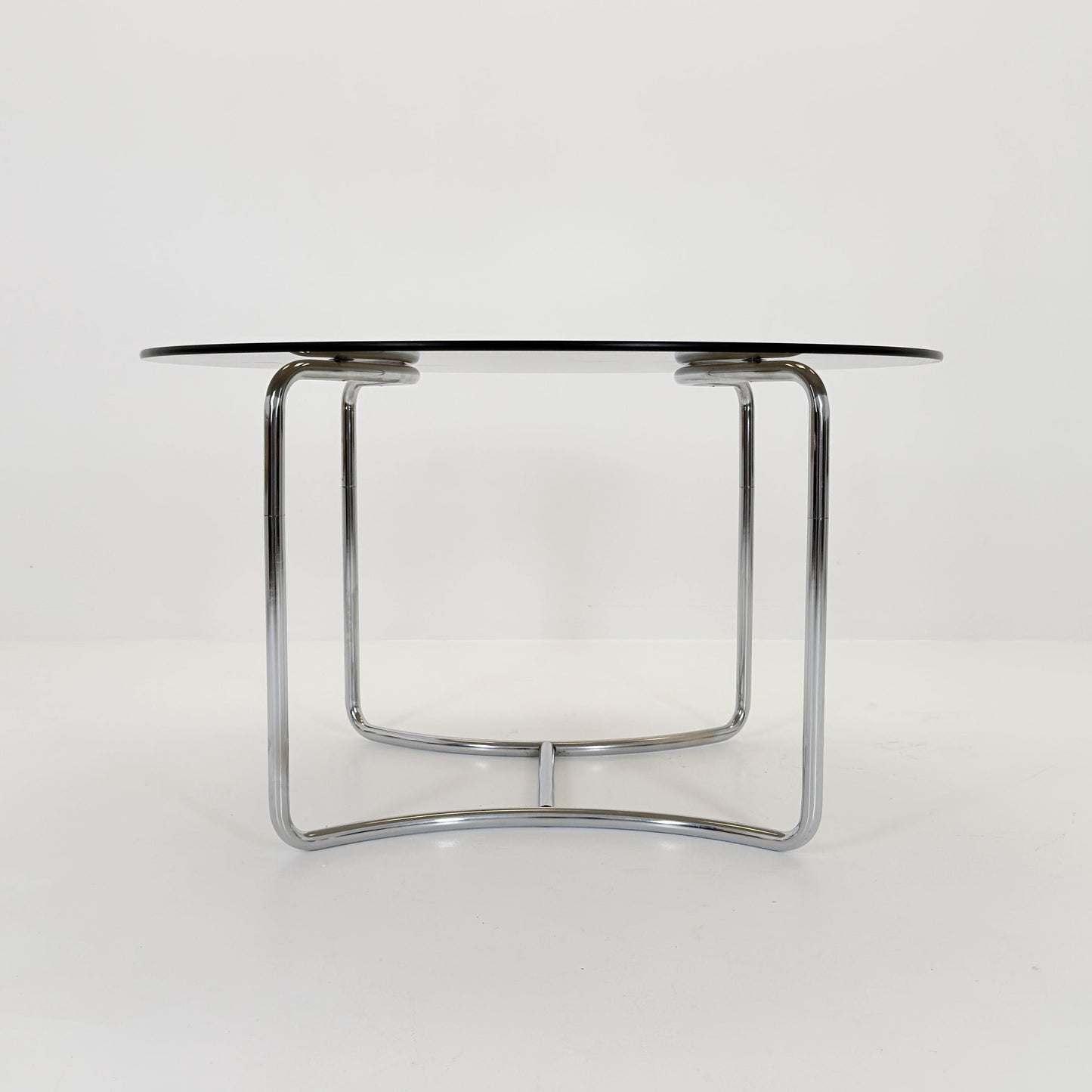 Complete Mid-Century Italian Dining Set – Vittorio Introini Round Smoked Glass Table + 6 Gastone Rinaldi Chrome Cantilever Chairs, 1970s