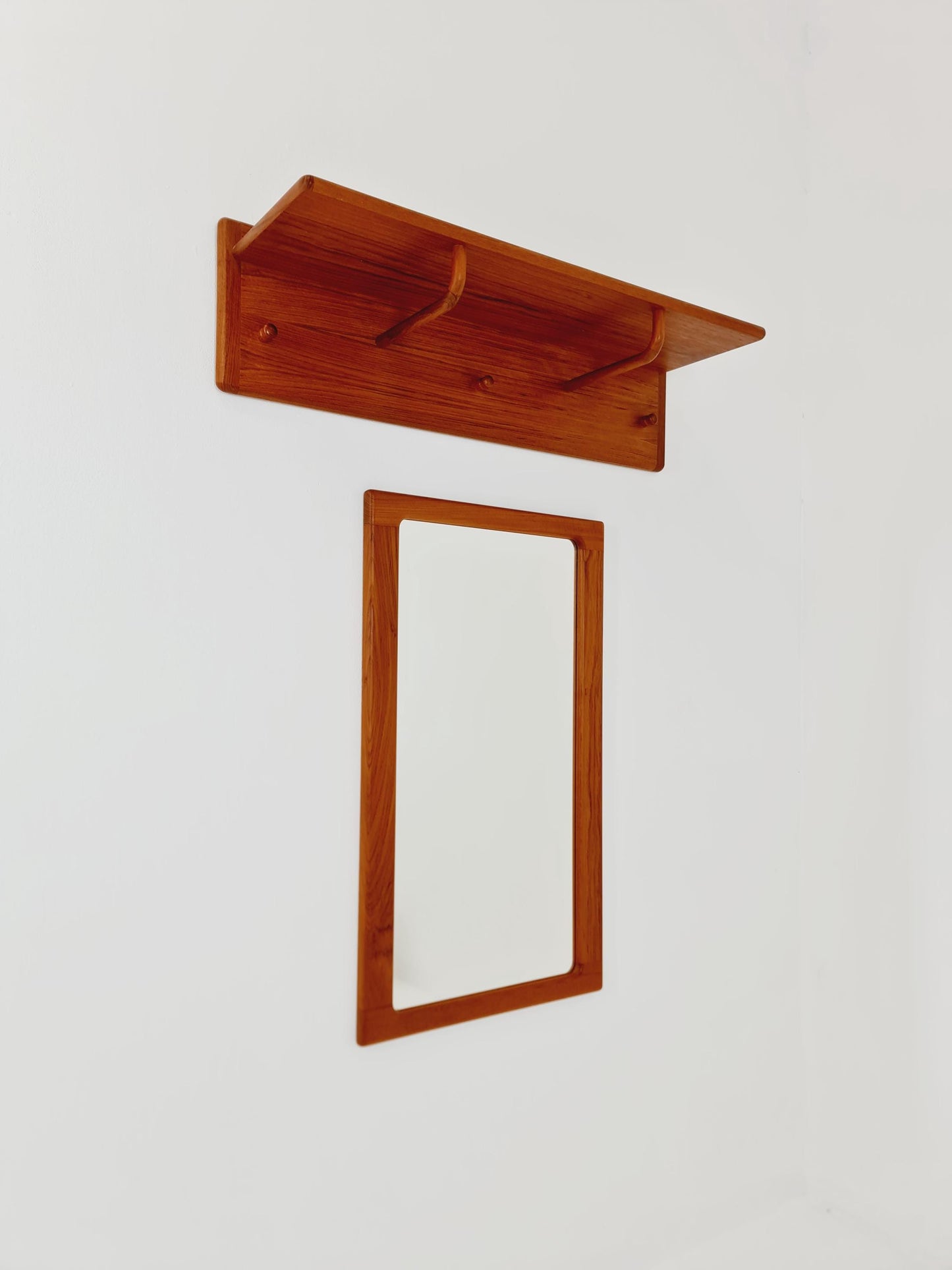 Mid century Danish Wardarobe Set with Mirror By Silkborg Møbelfabrik, teak wall coat rack 1960s
