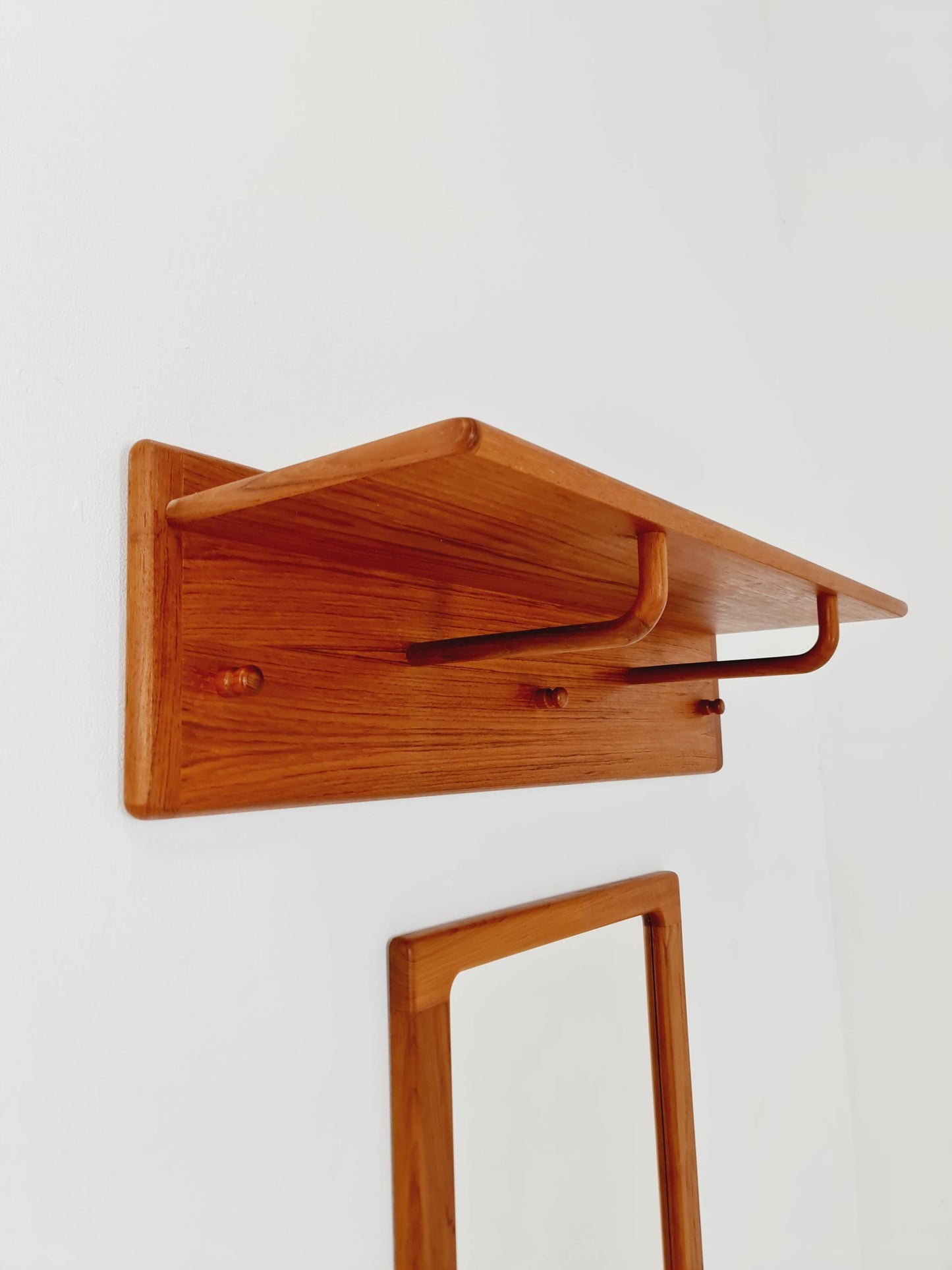 Mid century Danish Wardarobe Set with Mirror By Silkborg Møbelfabrik, teak wall coat rack 1960s