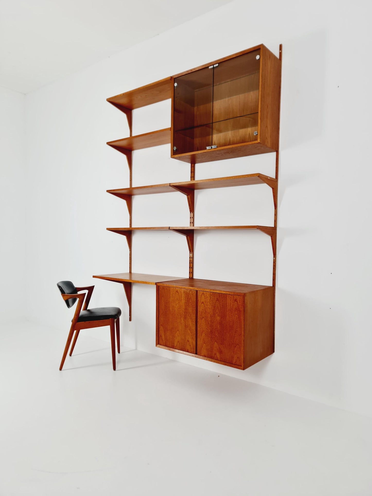 Mid century Danish Teak Wall Unit with cabinet /Desk and vitrine by Poul Cadovius for Royal,Denmark, 1960s